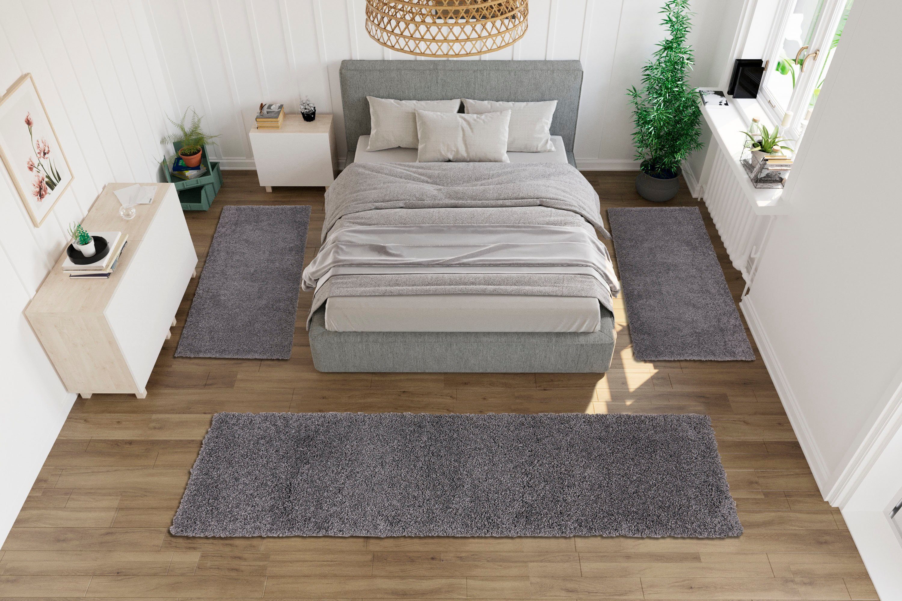 my home Set slaapkamerkleedjes Shaggy 30 geweven, 2- of 3-delig, slaapkamerkleed, loperset, unikleuren