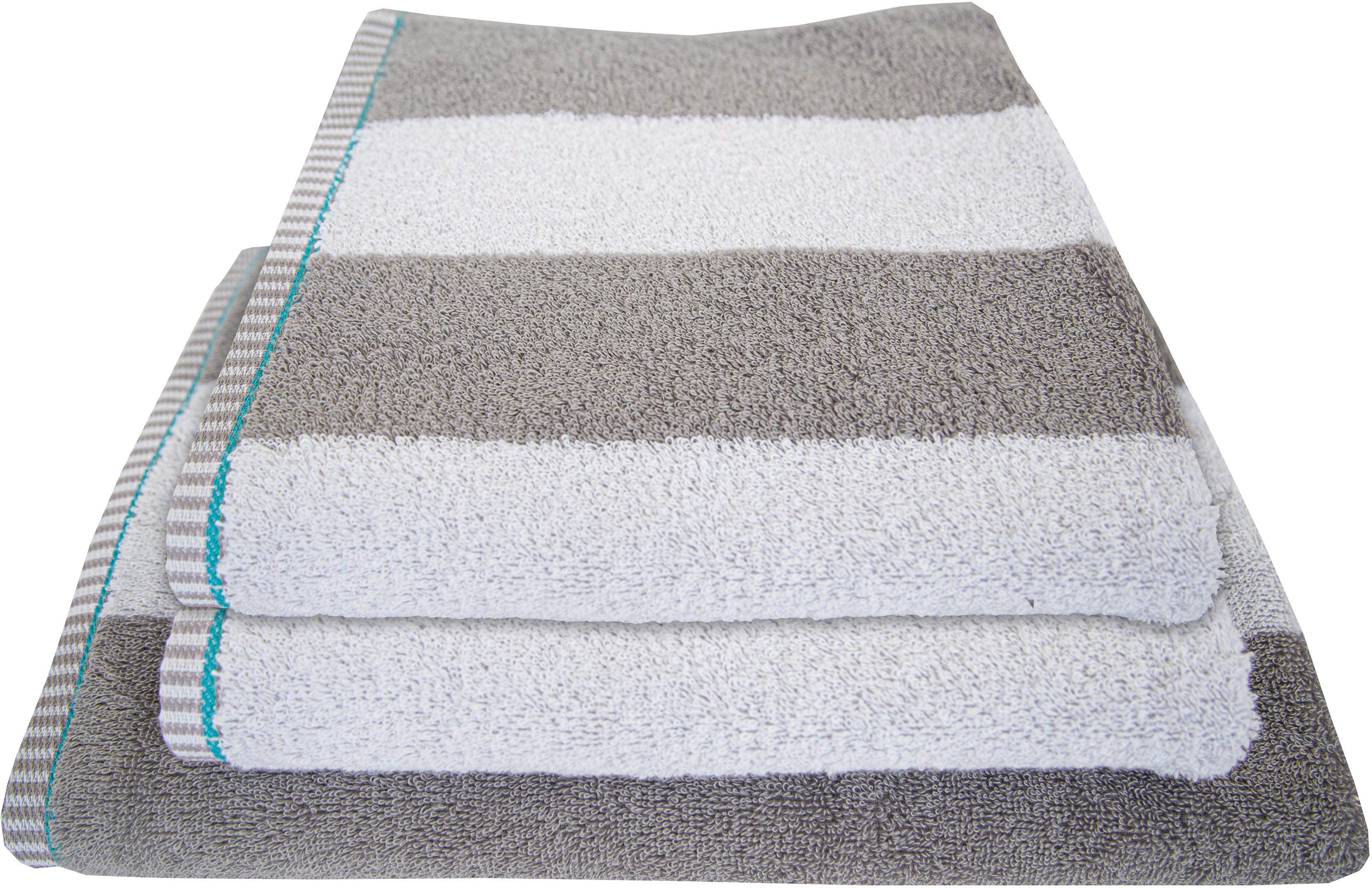 Dyckhoff Handdoekenset Maritim, Block Stripe 2 handdoeken (50x100 cm), 1 douchehanddoek (70x140 cm) (set, 3-delig) handdoeken grijs