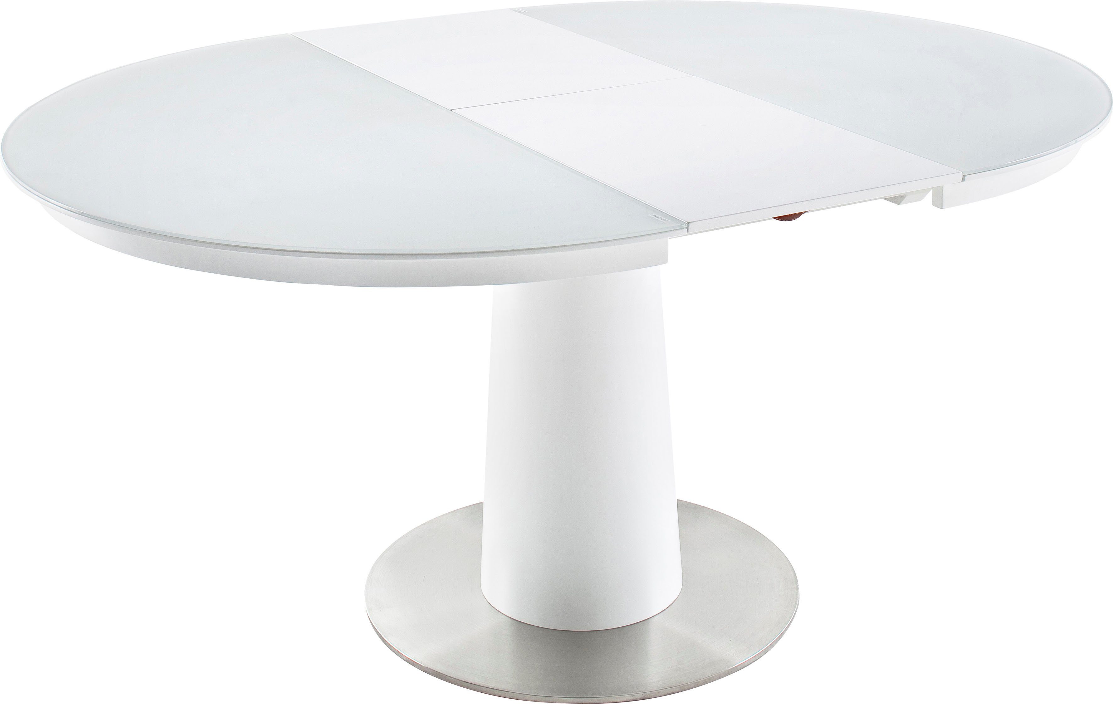 MCA furniture Eettafel Waris Eettafel rond met synchroon uittrek, matwit met veiligheidsglas