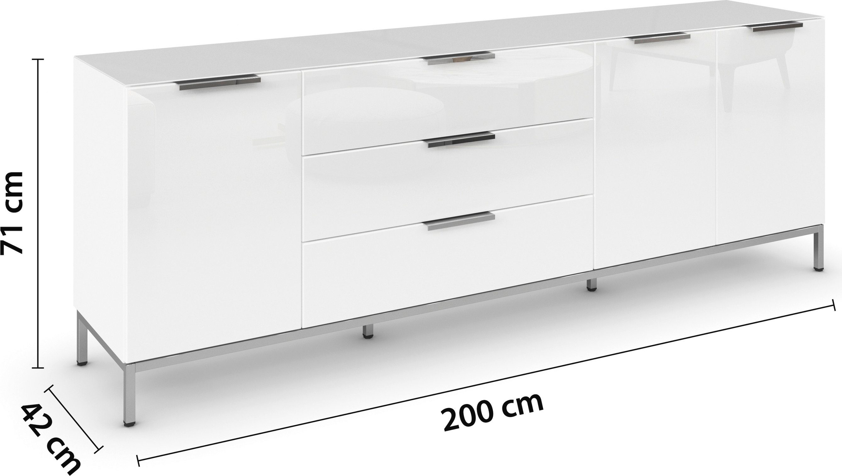 rauch Kast met laden en deuren Commode deurkast sideboard combikast FLIPP met glasfront 3-deurs, 3 lades, soft-close functie, bovenblad en glazen front