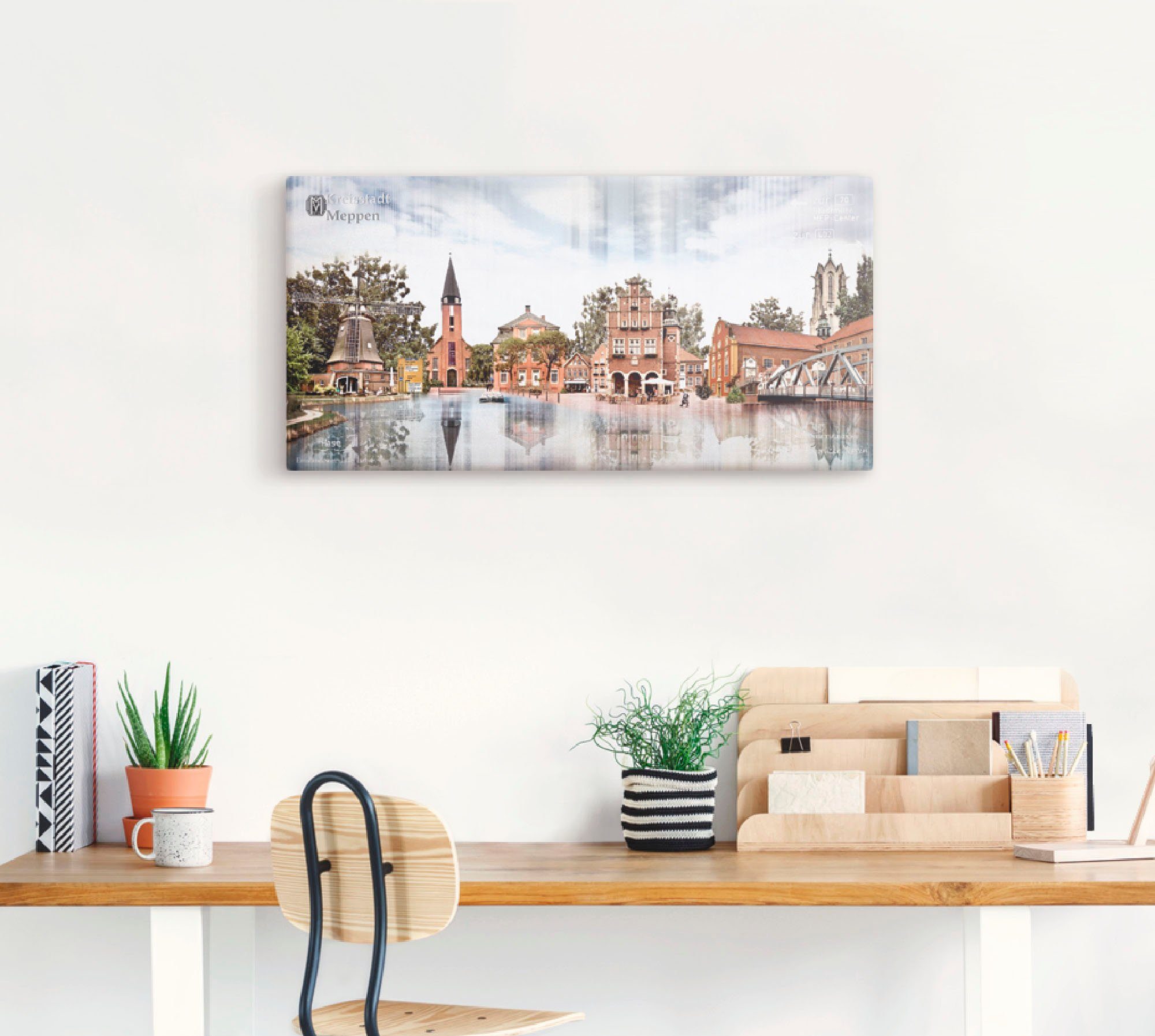 Artland Artprint Meppen skyline abstracte collage als artprint op linnen, muursticker in verschillende maten