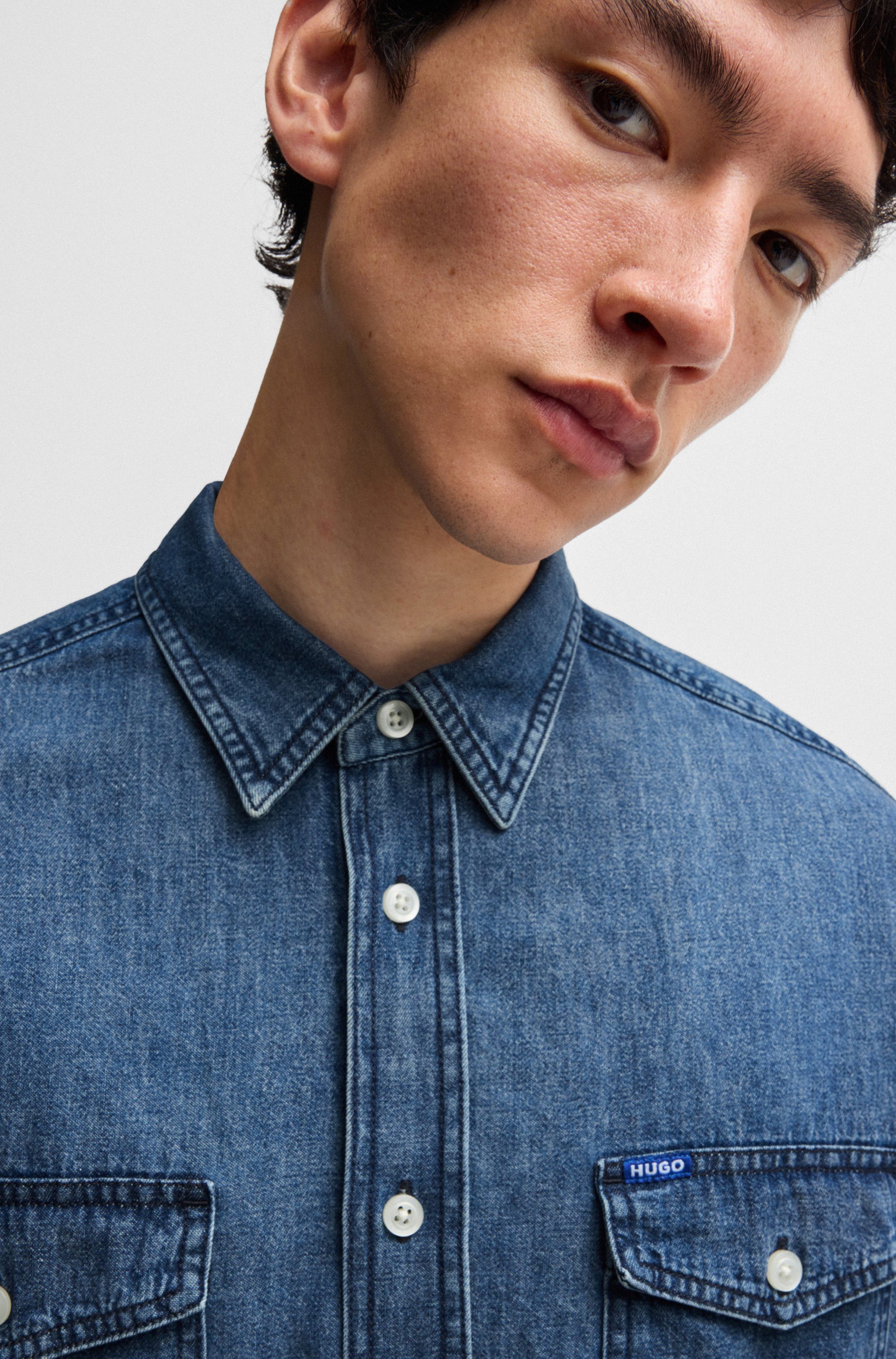 HUGO Blue Jeans overhemd Ebino in coole wassing