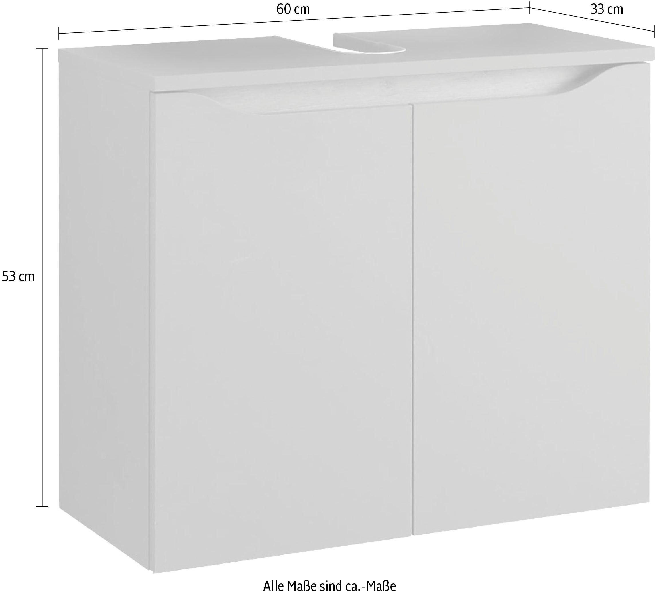 Saphir Wastafelonderkast Quickset onderkast, 60 cm breed, 2 deuren Wastafelonderkast met sifonuitsparing, zonder wasbak, greeploos