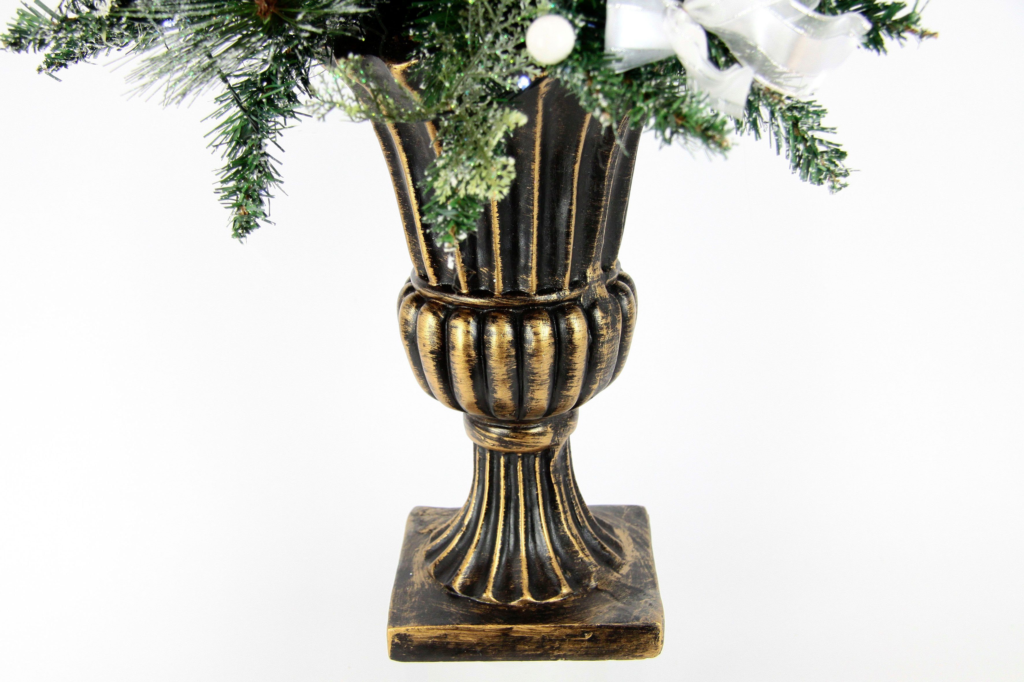 I.GE.A. Winterse kunstplant Kunstmatige kerstboom, kerstdecoratie, kunstboom besneeuwd, met appels, bessen en strikken, trofee van polyresin, 74 cm (1 stuk)