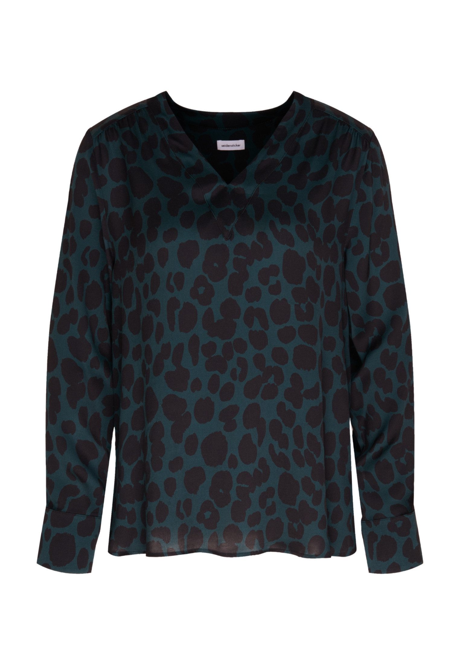 seidensticker Shirtblouse Zwarte roos Lange mouwen V-hals print