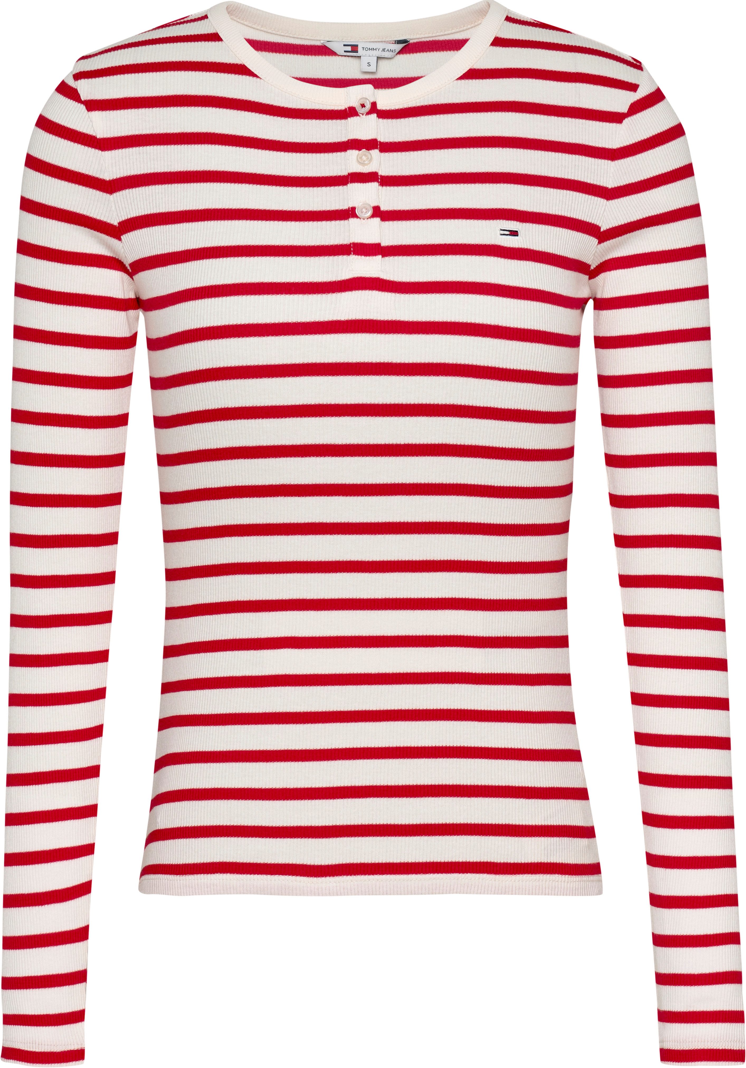 TOMMY JEANS Shirt met lange mouwen TJW SLM BUTTON RIB C-NECK LS EXT