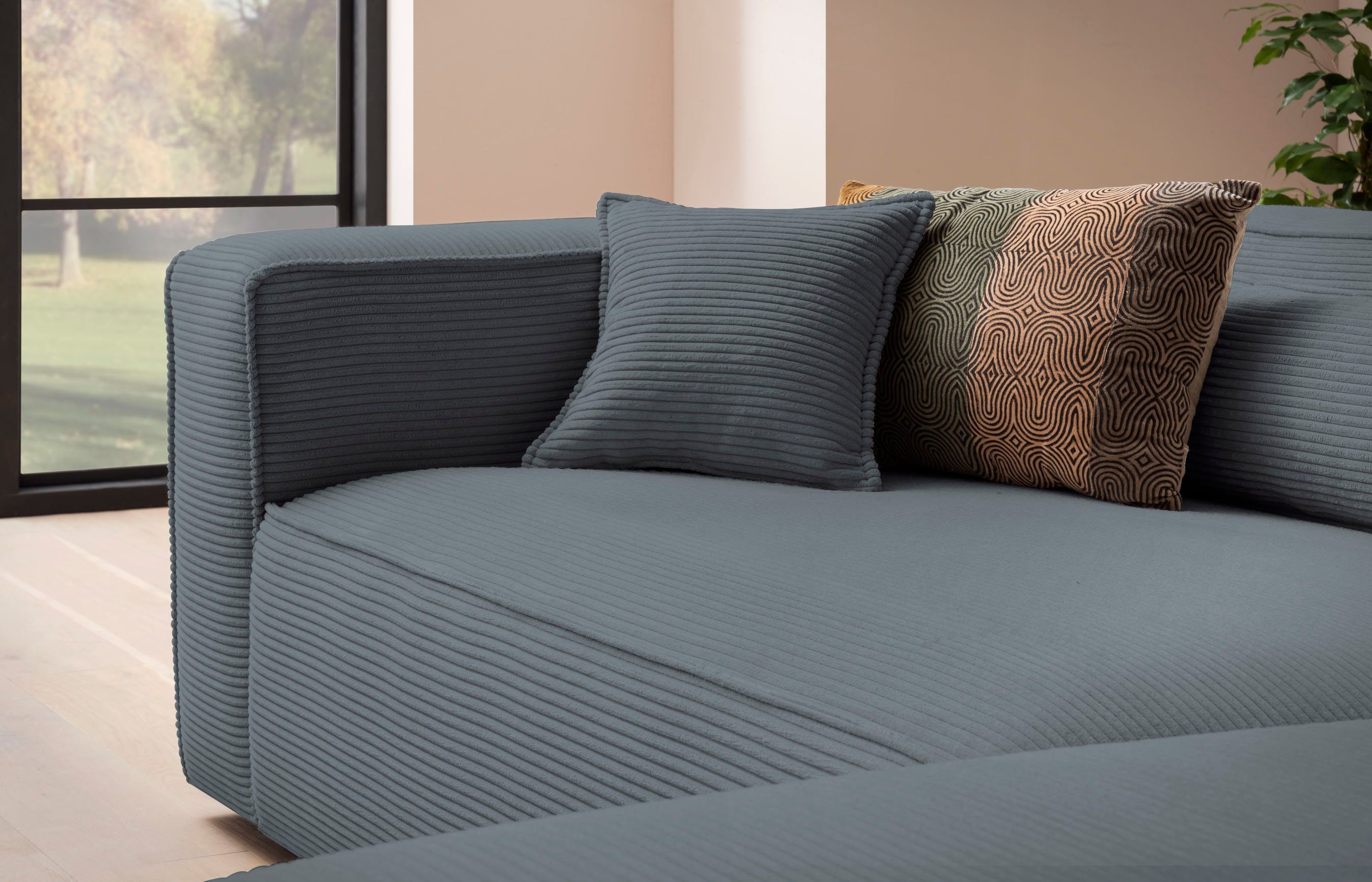 LeGer Home by Lena Gercke Hoekbank PIARA XXL, Big-sofa in cord of linnenlook, L-vorm, met biesnaad