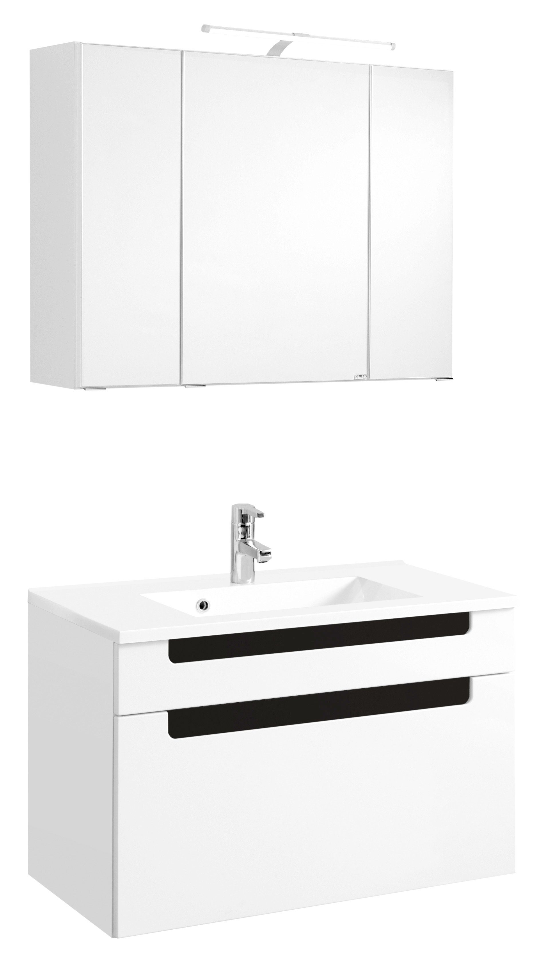 welltime Badkamerserie Siena Breedte 80 cm, wastafelonderkast met mineraalmarmeren wasbak (2-delig) badmeubelsets grijs