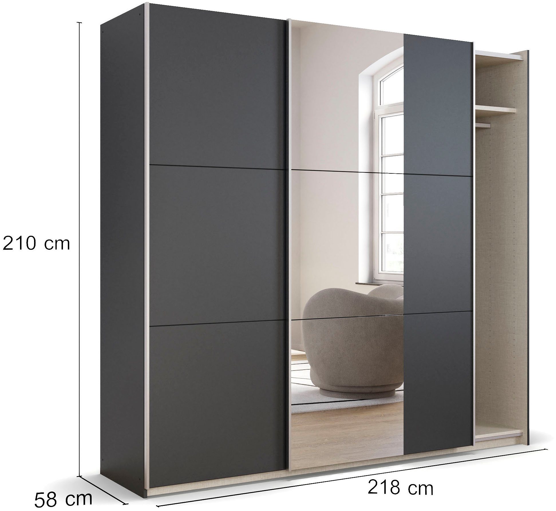 rauch Zweefdeurkast Kledingkast draaideurkast kast garderobe KRONACH TOPSELLER met spiegel en veel opbergruimte, metalen greepstrips, made in germany