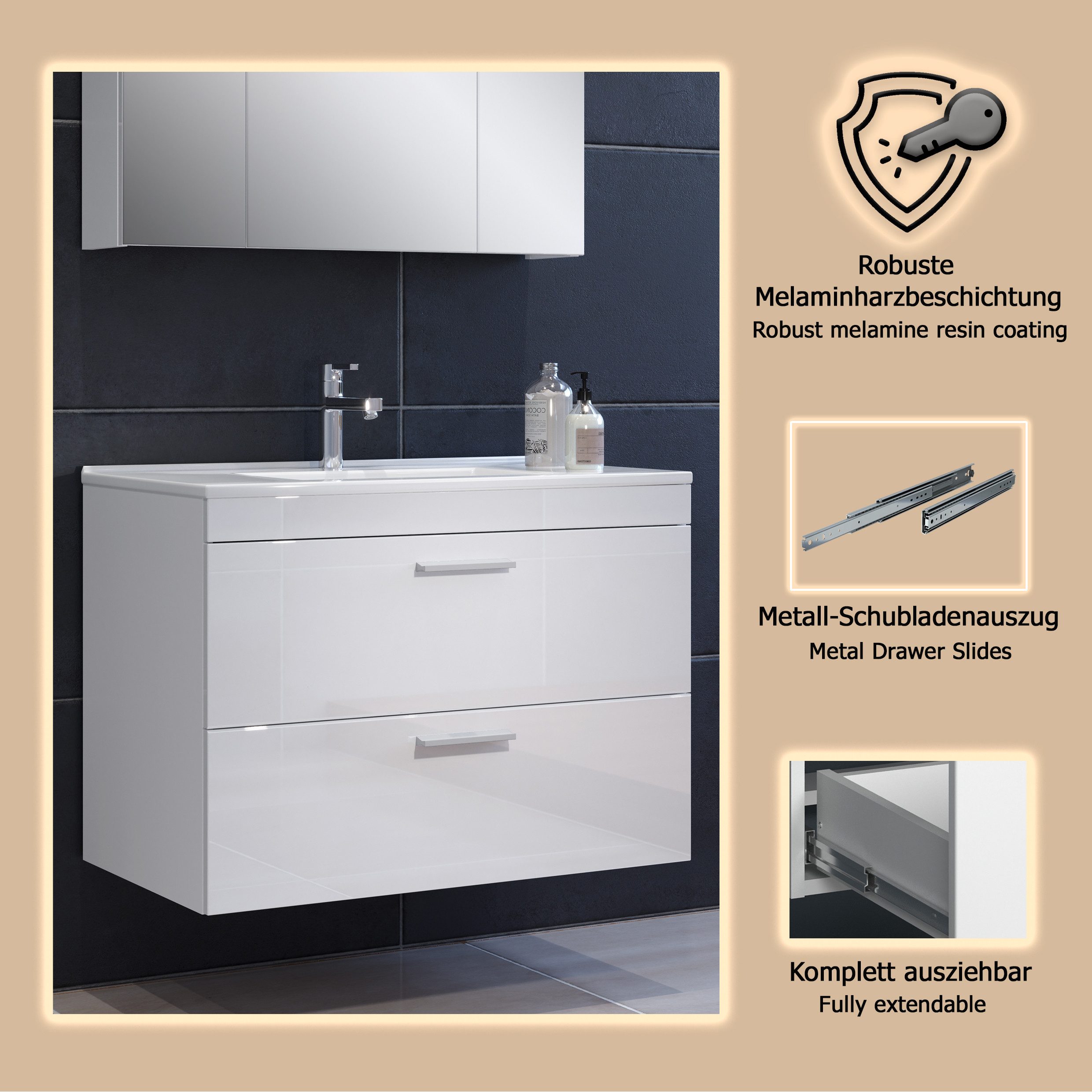 welltime Wastafelonderkast Dormoletto Hangende wastafel in wit hoogglans met inbouwwastafel