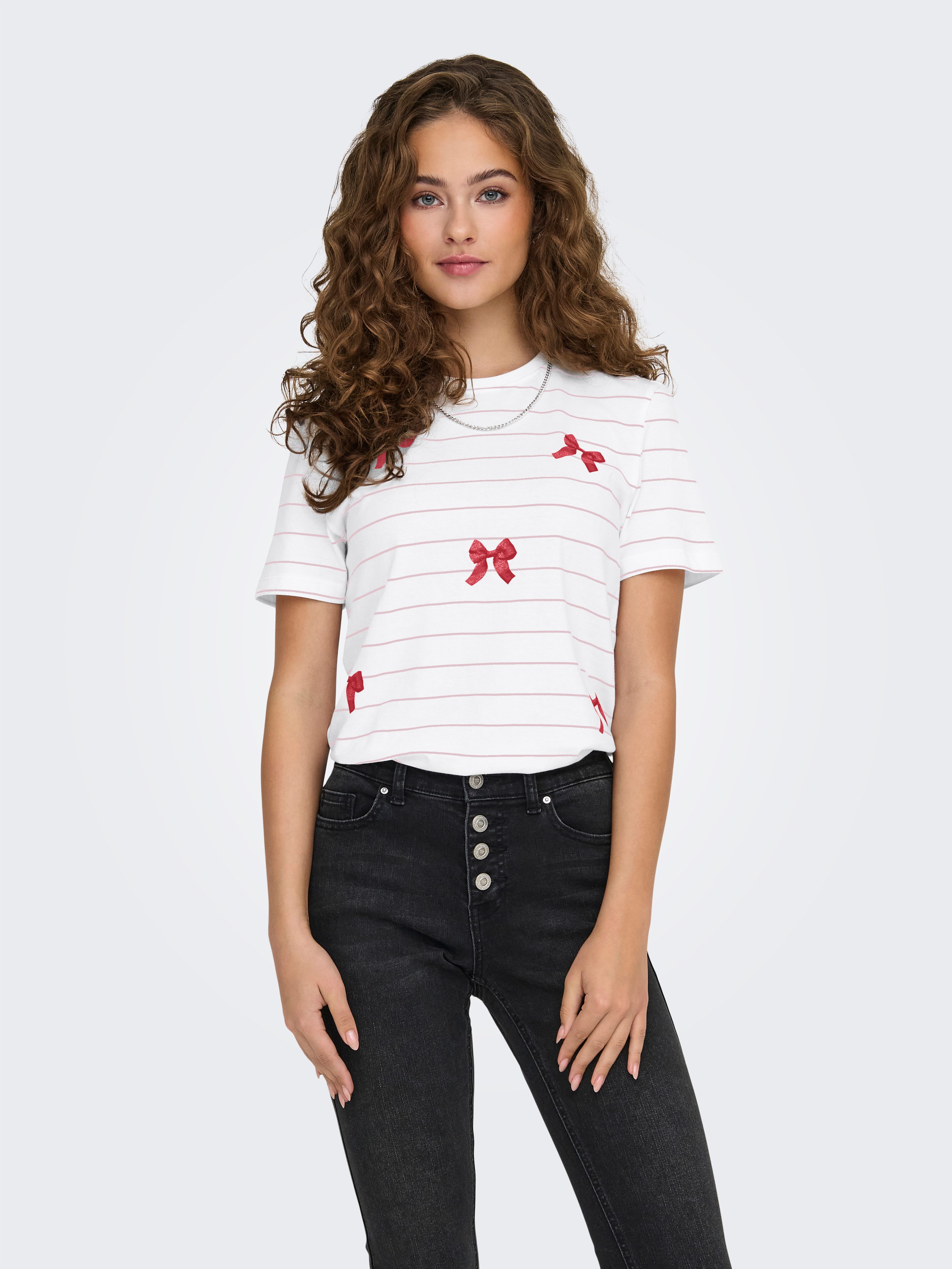 Only Shirt met korte mouwen ONLKIRA LIFE BOW S/S TEE CS JRS