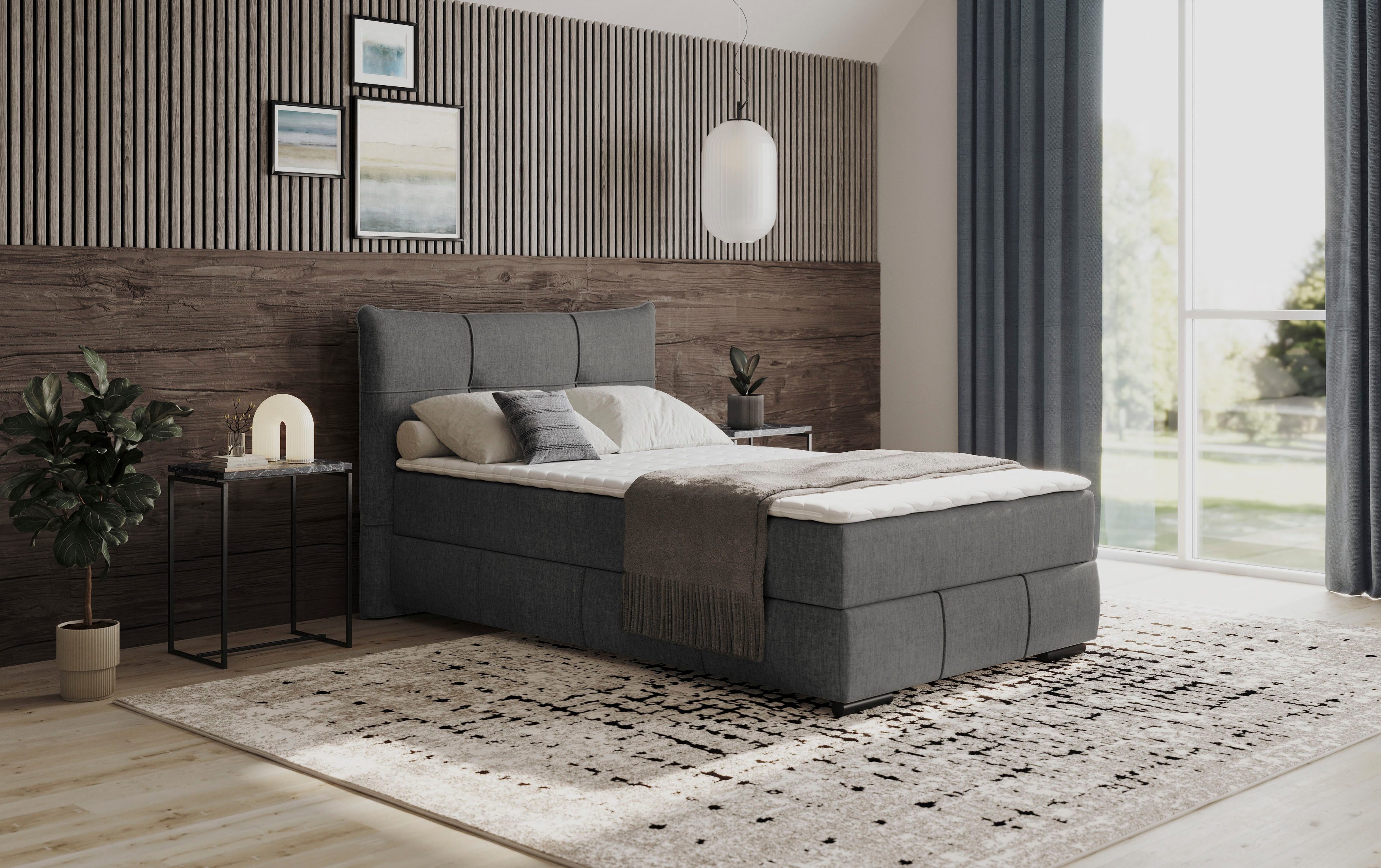 Mr. Couch Boxspring Brewdley met bedkist, incl. matras Topmatras en sierkussen, in verschillende hardheden beschikbaar boxsprings grijs