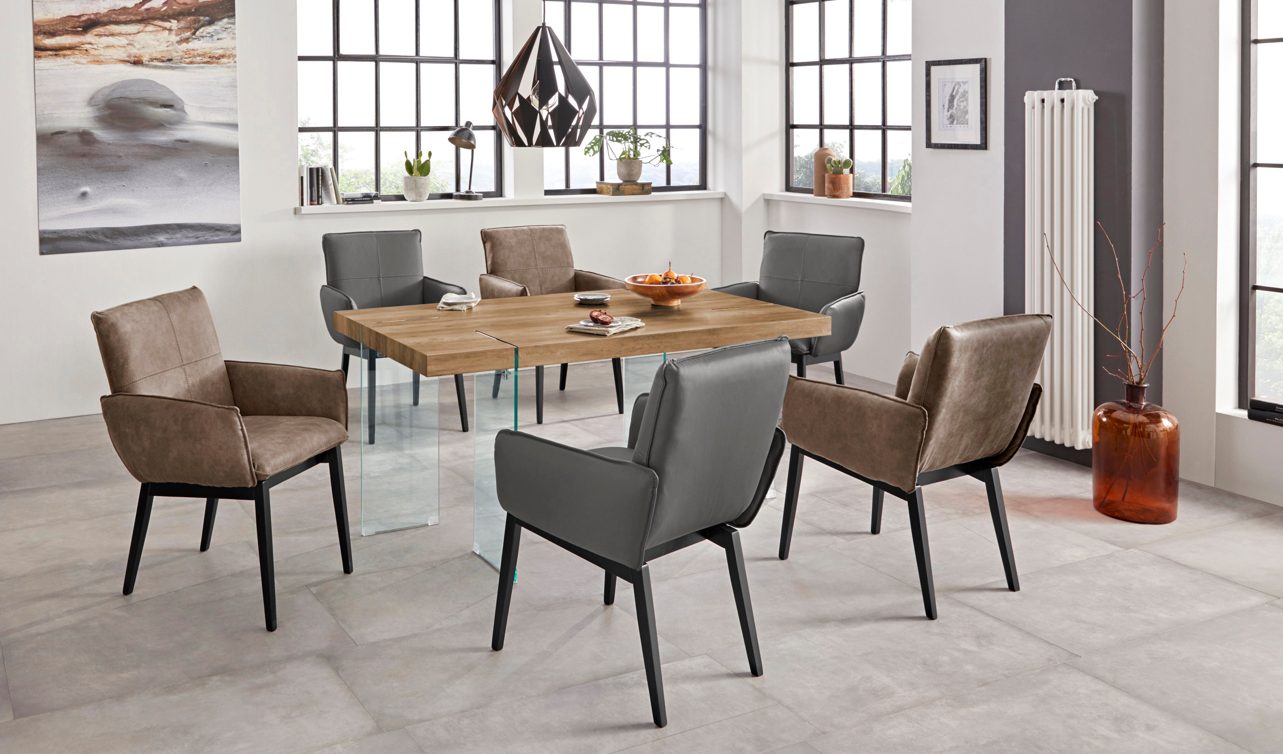 Home affaire Stoel met armleuningen Model 6 Bekleding van microvezel of leer, frame is beuken in zwart gelakt (2 stuks)