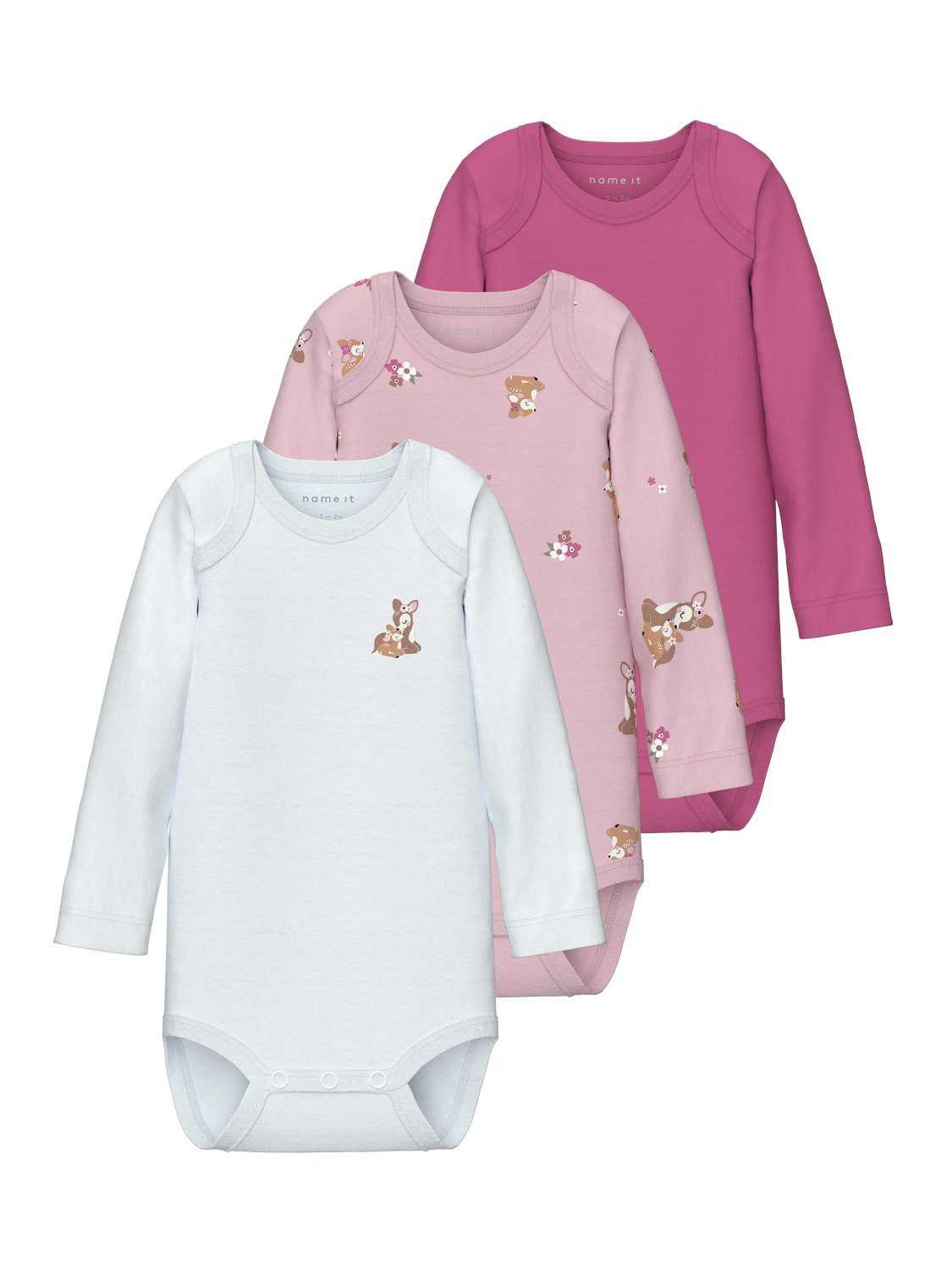 Name It Body met lange mouwen NBFBODY 3P LS IBIS ROSE DEER NOOS (set, 3-delig)