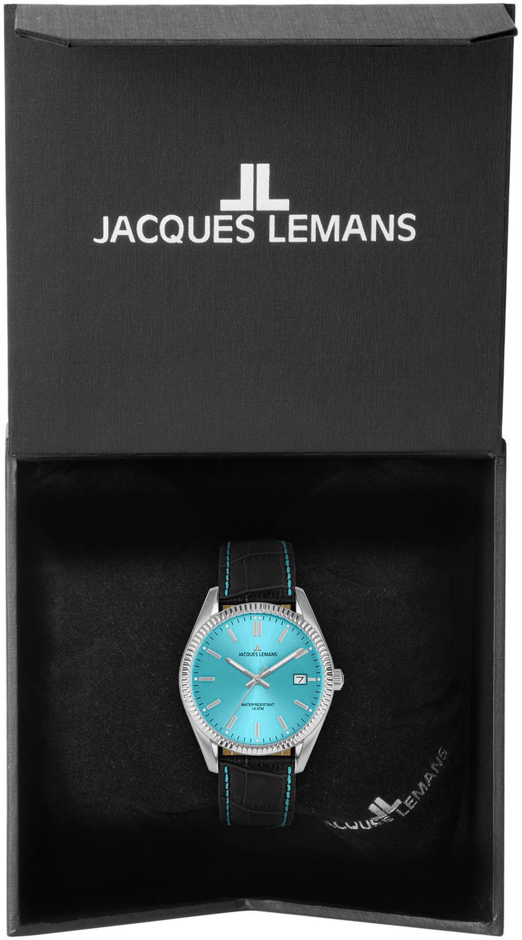 Jacques Lemans Kwartshorloge Polshorloge, dameshorloge, analoog, datum, leren armband
