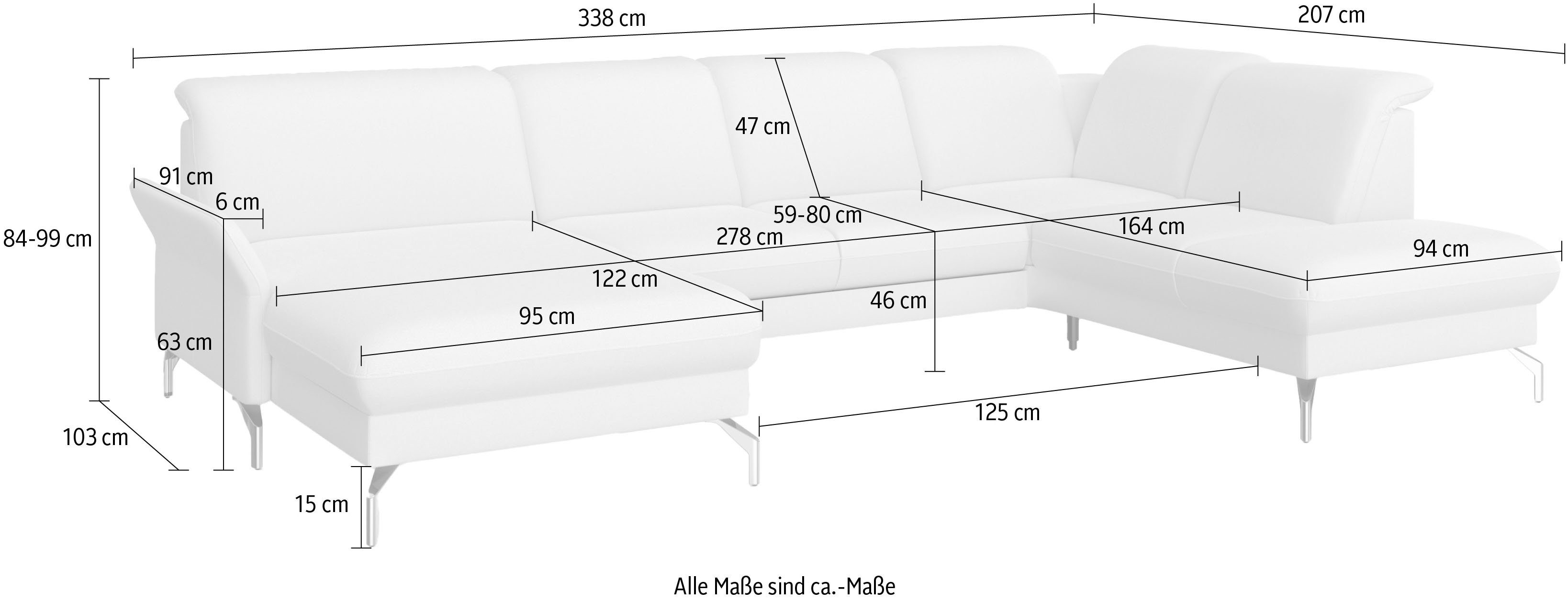sit&more Zithoek Fashion U-vorm naar keuze met verstelbare hoofdsteun, uittrekzitting, motorisch, nikkel poten
