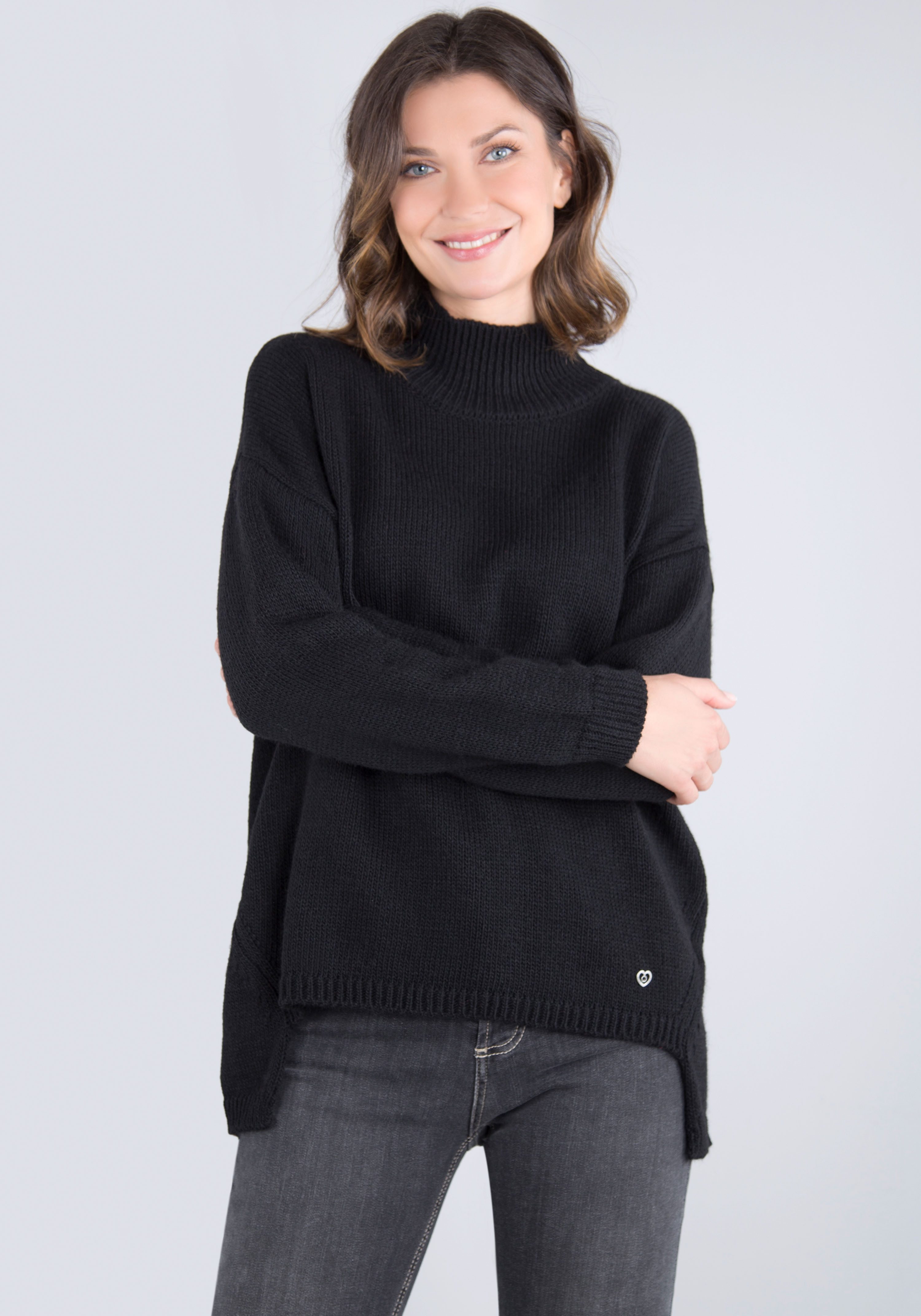 Please Jeans Trui met staande kraag achter langer