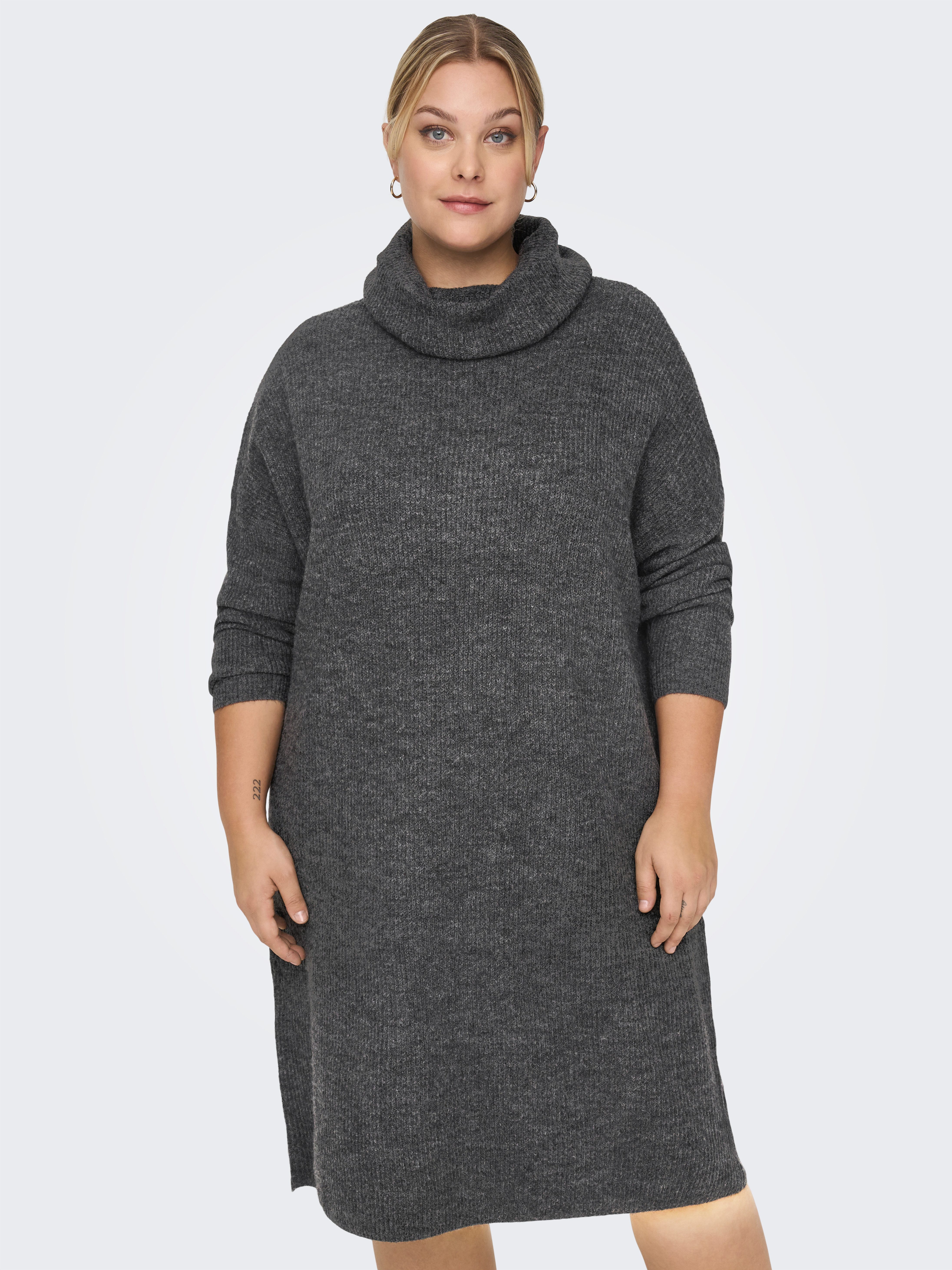 ONLY CARMAKOMA Gebreide jurk CARJANA L/S COWLNCK DRESS WOOL KNT