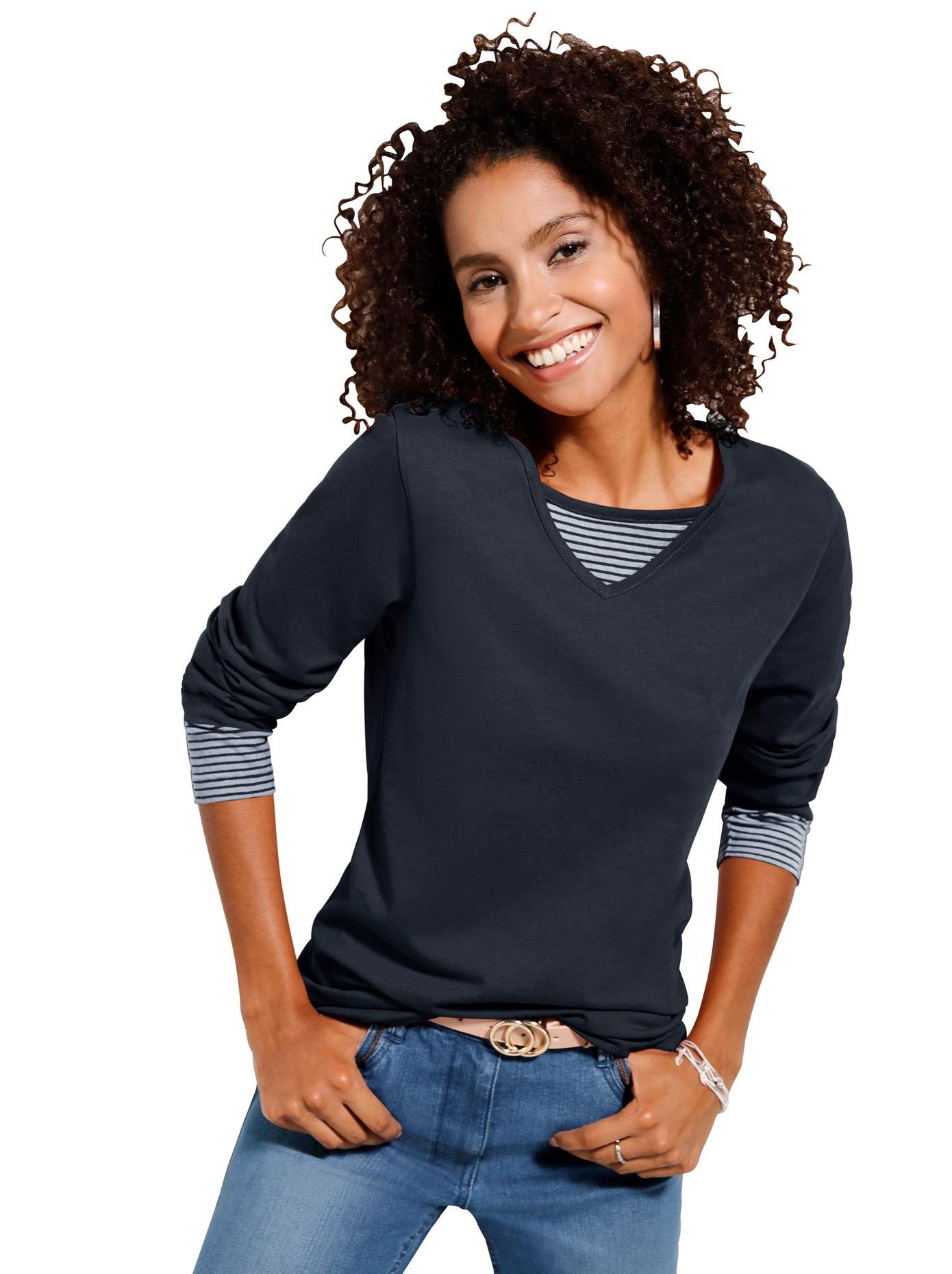 Classic Basics Shirt met lange mouwen Shirt (1-delig) dames longsleeves maat 44 blauw