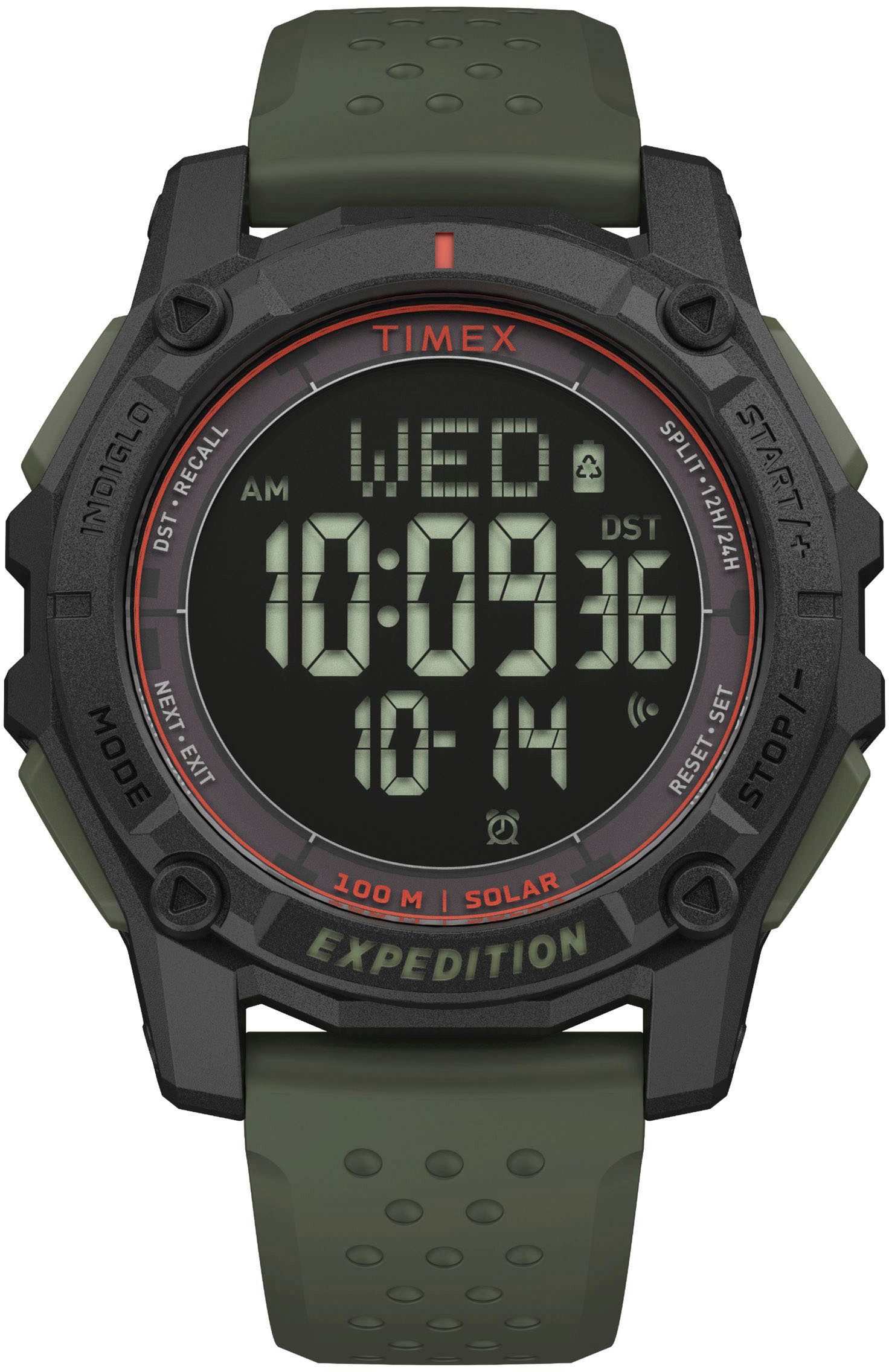 Timex Chronograaf RIDGE SOLAR Solar polshorloge, herenhorloge, digitaal, siliconen band, stopwatchfunctie, datum heren horloges groen