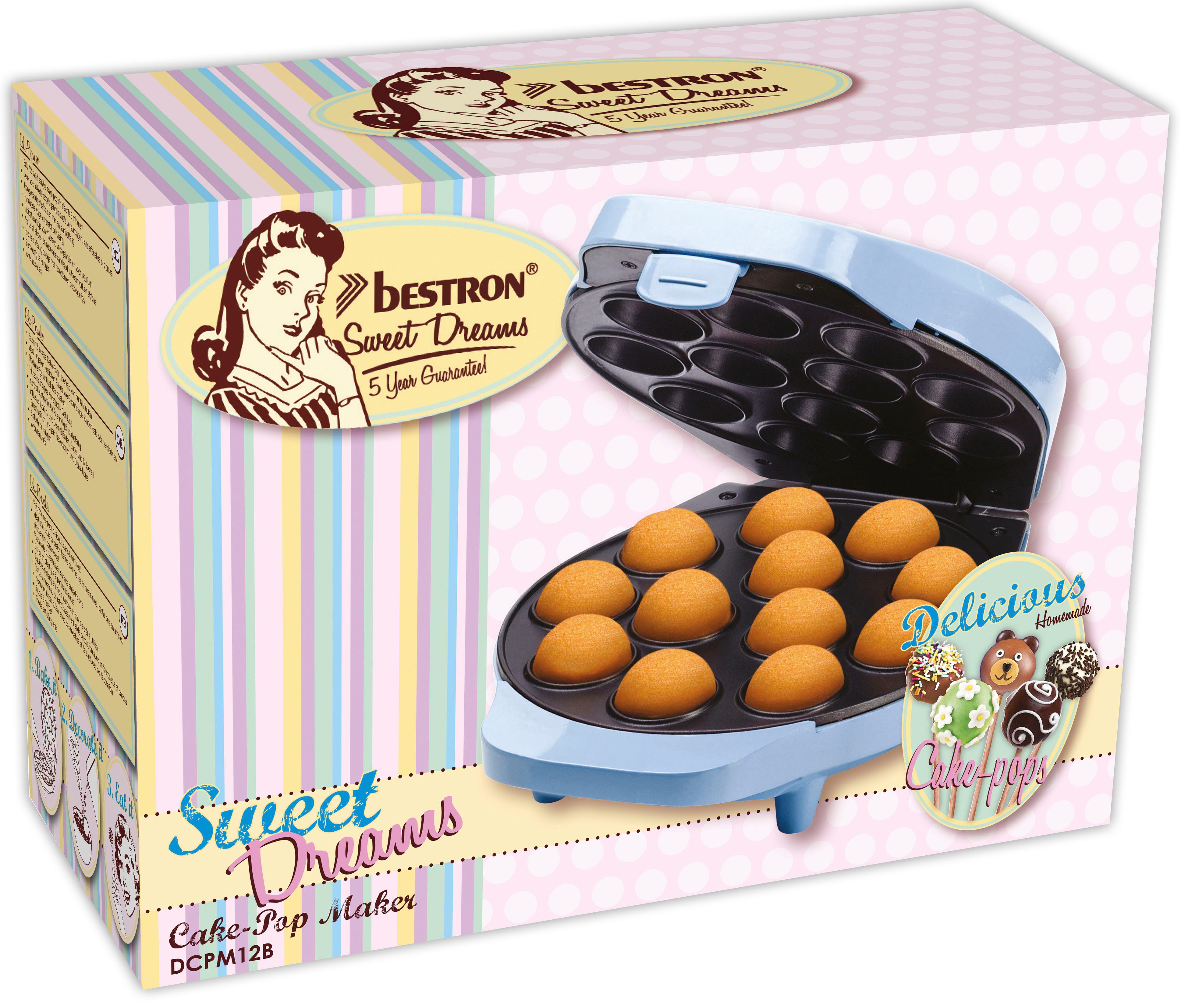 bestron Cakepop-maker DCPM12 in retro design, inclusief cake-pop-buffet
