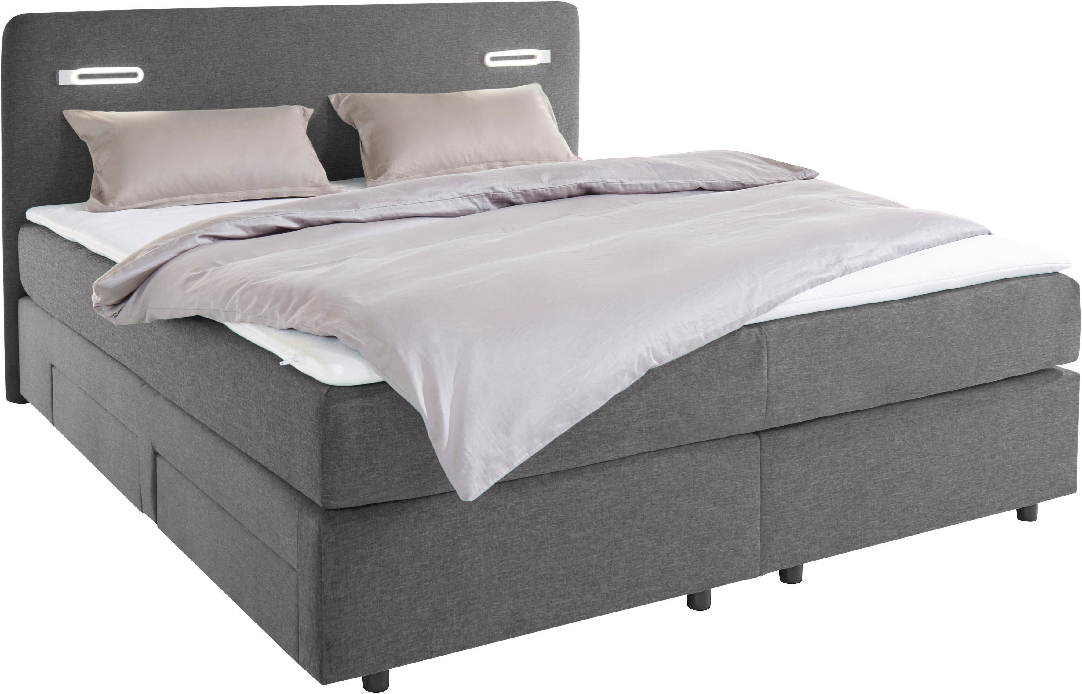 INOSIGN Boxspring Luan Laden, ledverlichting en topmatras, in breedte 120 cm en 180 cm