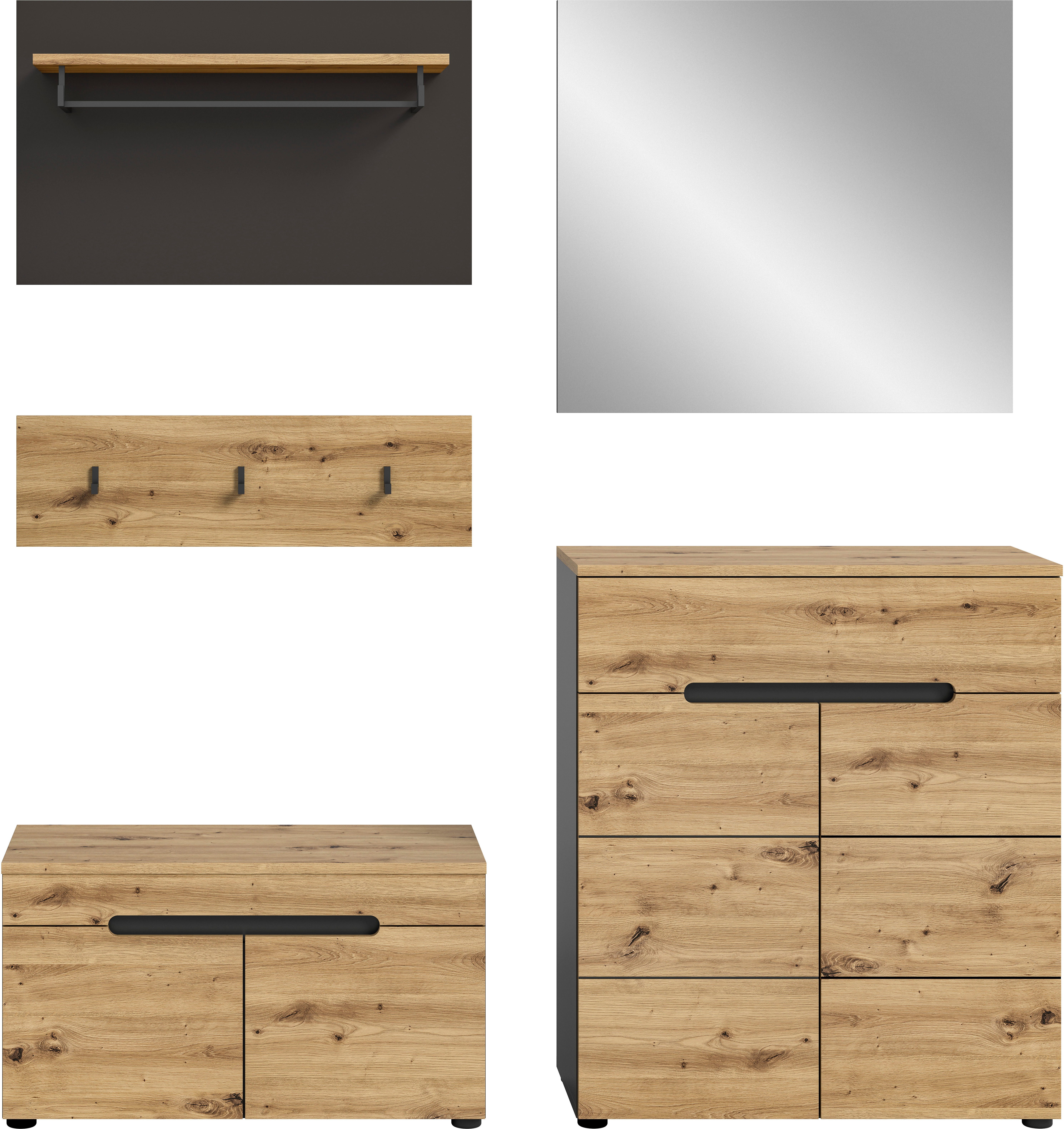 INOSIGN Halmeubelset Garderobecombinatie Rehat, breedte 175cm,in basalt grijs/Artisan eiken Halmeubelen, gangmeubelen, combinatie, hal, garderobe, garderobemeubelen (4-delig)