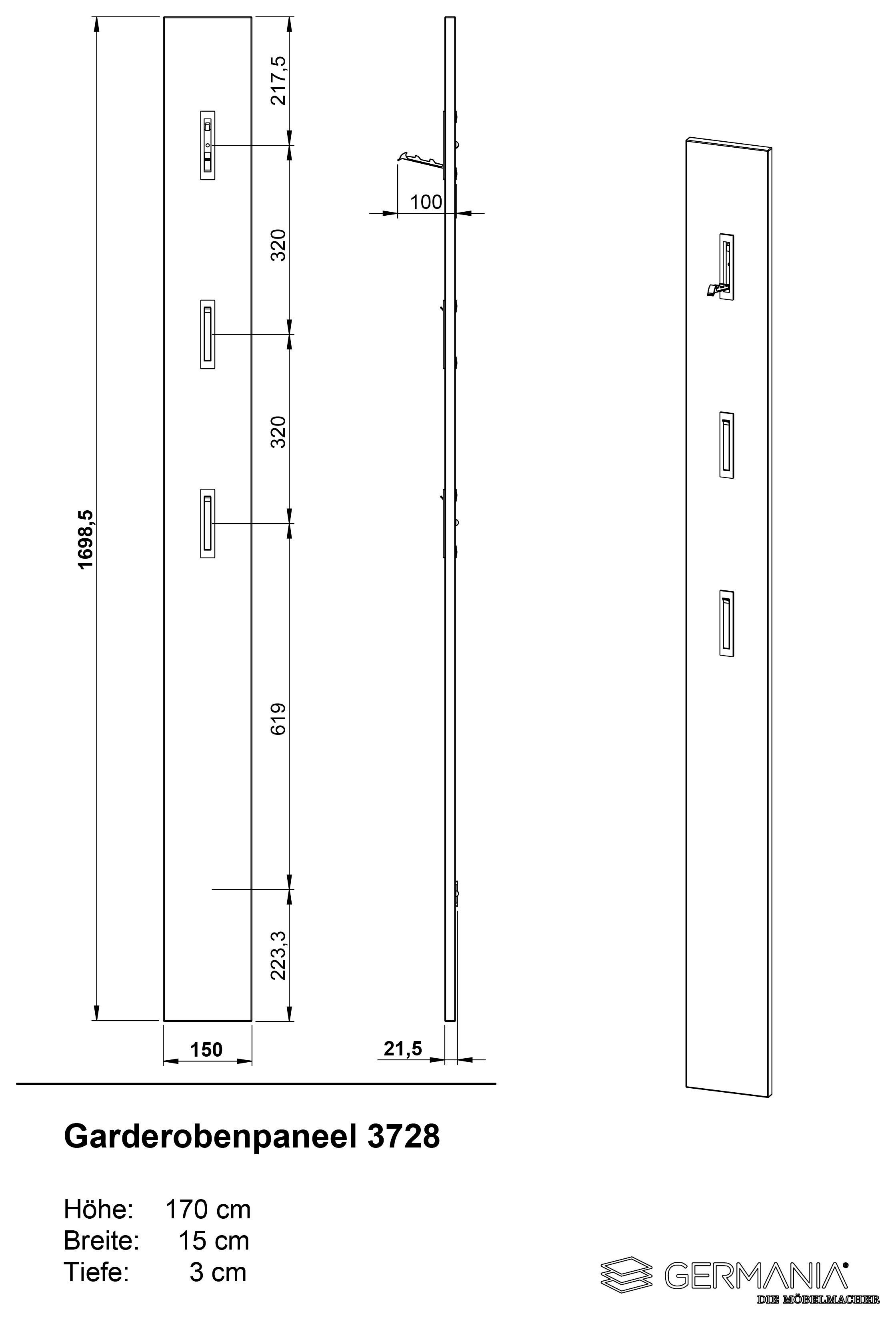 GERMANIA Halmeubelset GW-Libbiano Garderobe-set bestaande uit multifunctionele kast, spiegel en paneel (3-delig)