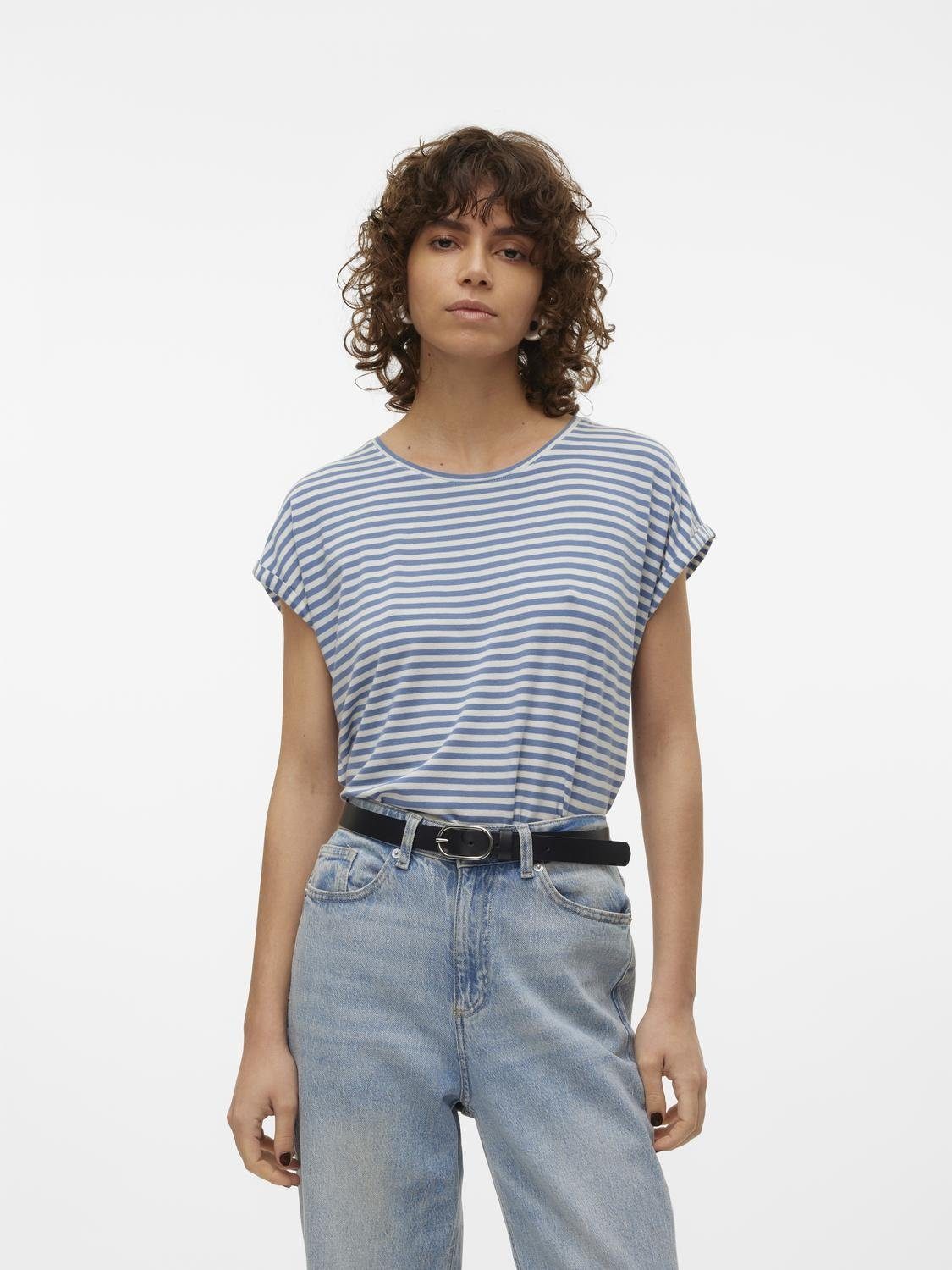 Vero Moda Shirt met ronde hals VMAVA PLAIN SS TOP STRIPE GA JRS NOOS