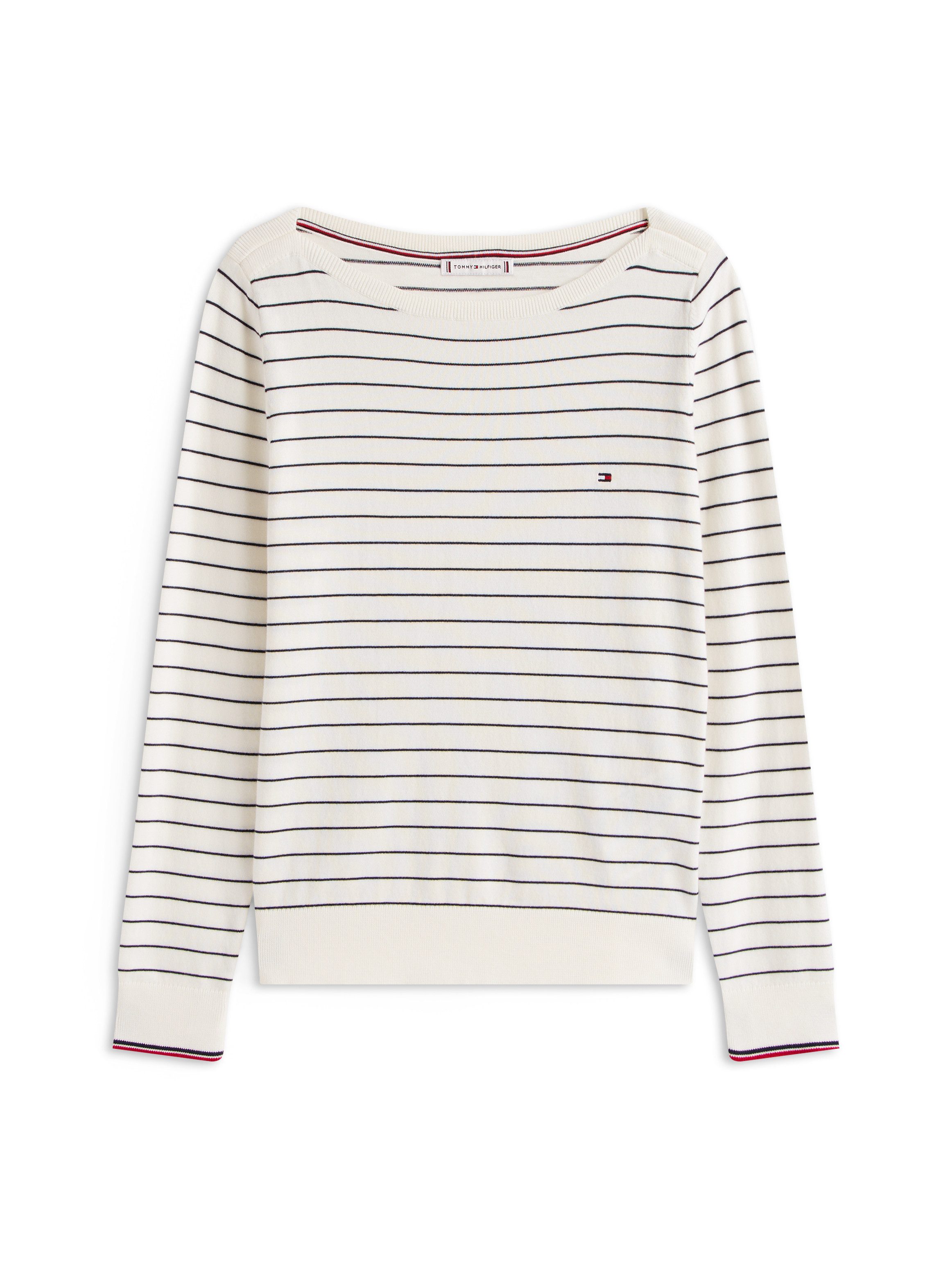 Tommy Hilfiger Gebreide trui CO JERSEY STITCH BOAT-NK SWEATER met tommy hilfiger-merklabel op de mouw