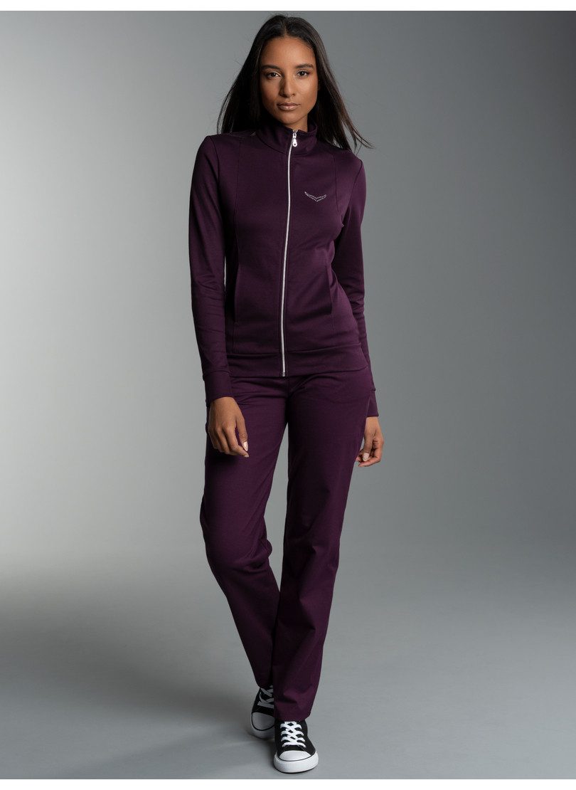 Trigema Joggingpak TRIGEMA vrijetijdspak met kristallen (2-delig) dames fitness maat S paars