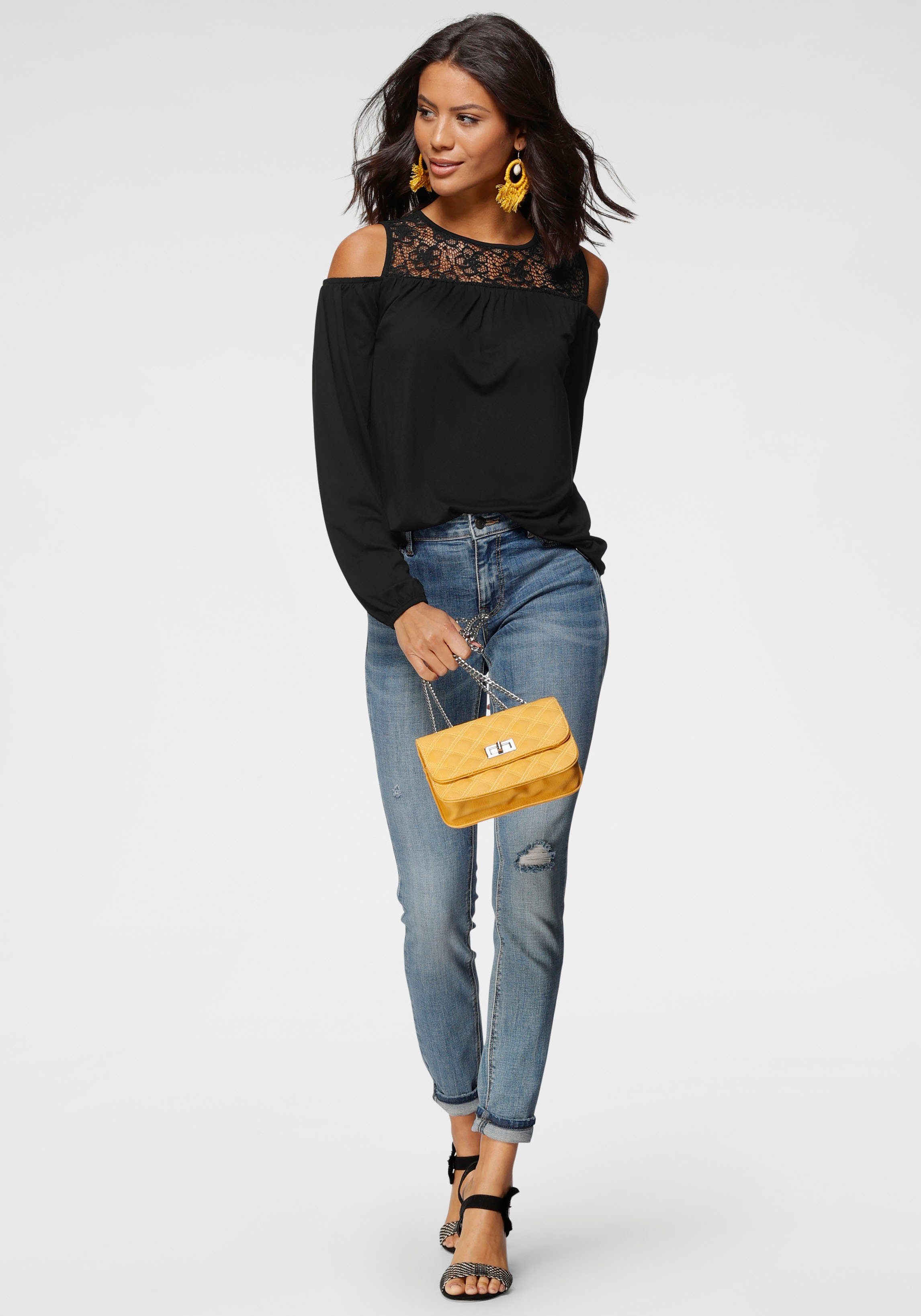 Laura Scott Shirt met lange mouwen casual gesneden, elastisch materiaal, elastiek aan de mouwafsluiting