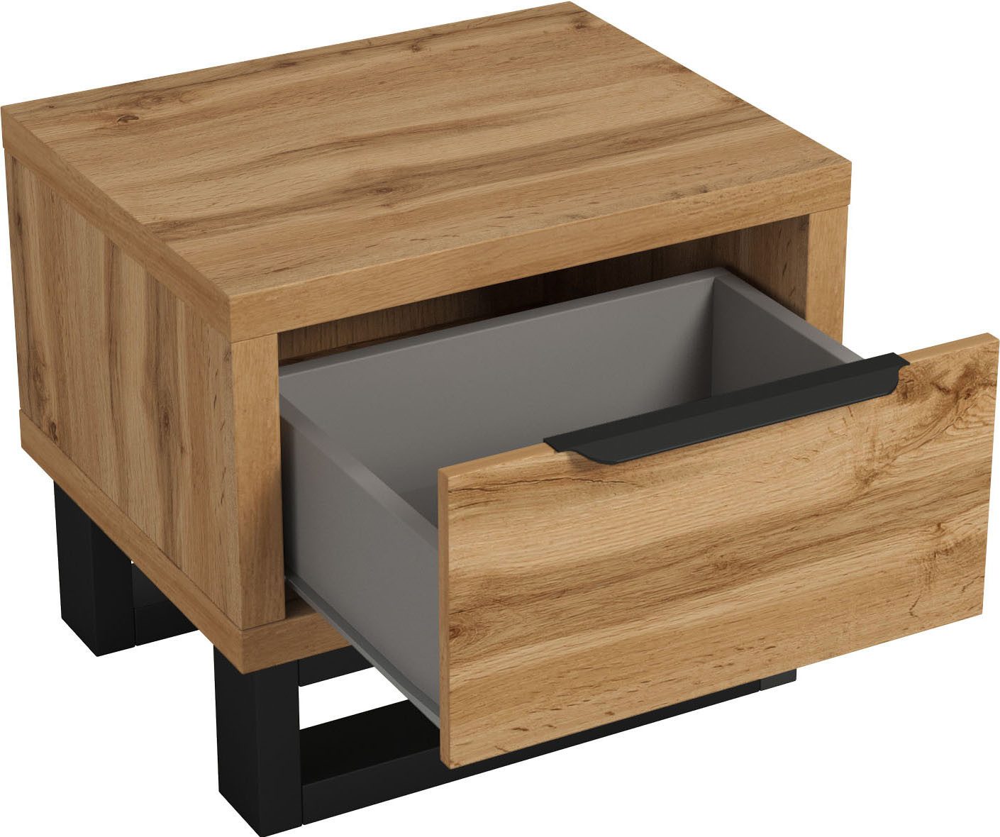 Home affaire Nachtkastje Bronne, breedte 55 cm, nachtkastje met 1 lade Moderne nachtkast, metalen greep, poten in sledevorm