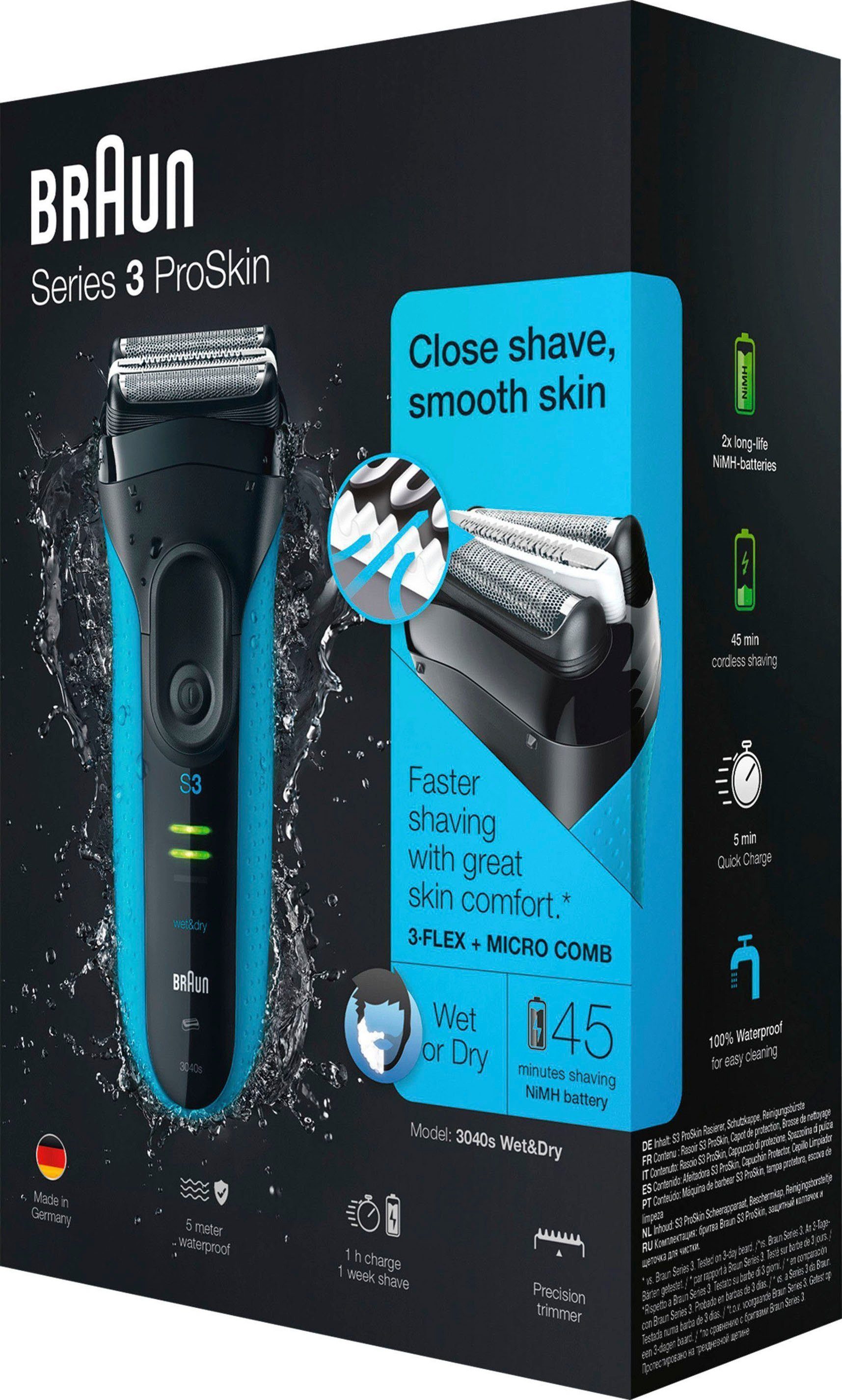 Braun Elektrisch scheerapparaat Series 3 ProSkin 3040s Precisietrimmer, Wet&Dry