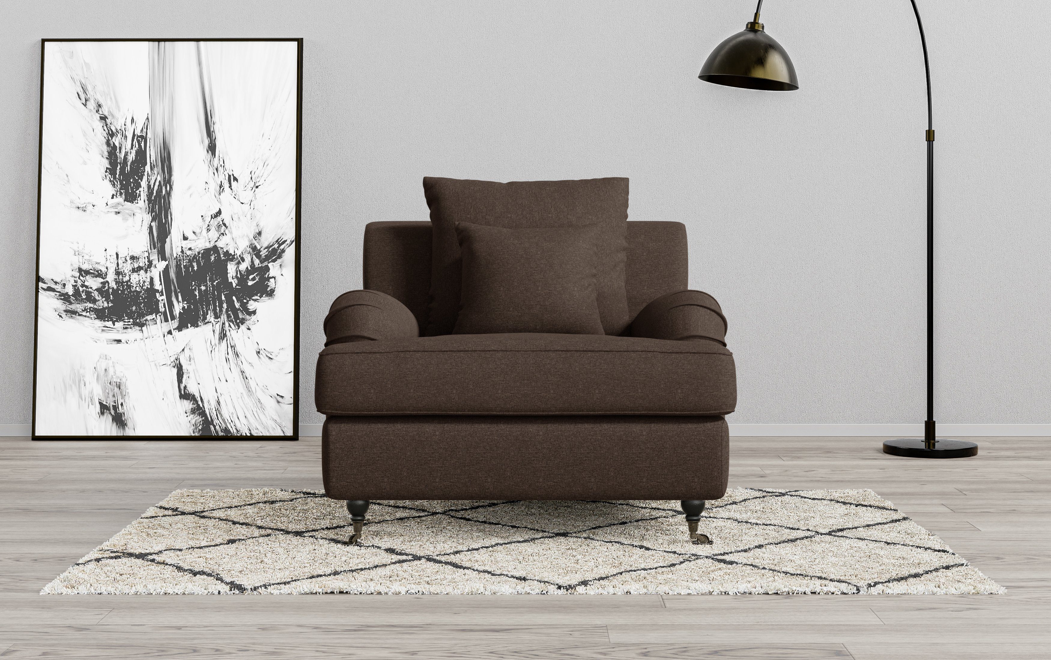 Guido Maria Kretschmer Home&Living Fauteuil NORIN twee soorten poten: voor - wieltjes, aan de achterkant - houten poten fauteuils bruin