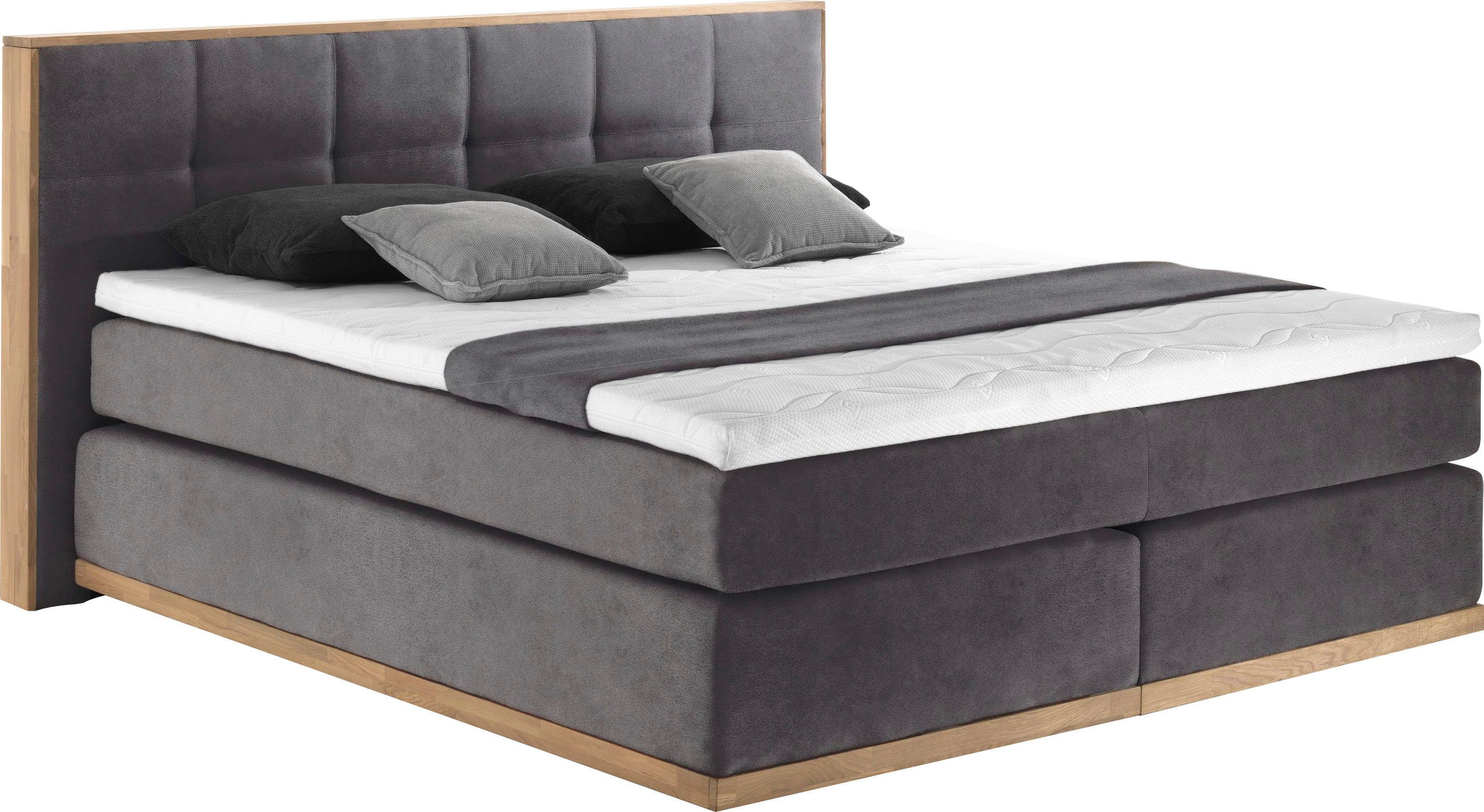 Places of Style Boxspring Vinton van massief eiken, verschillende hardheden (ook h4) (5-delig) boxsprings maat Luxe-microvezel vintage bruin