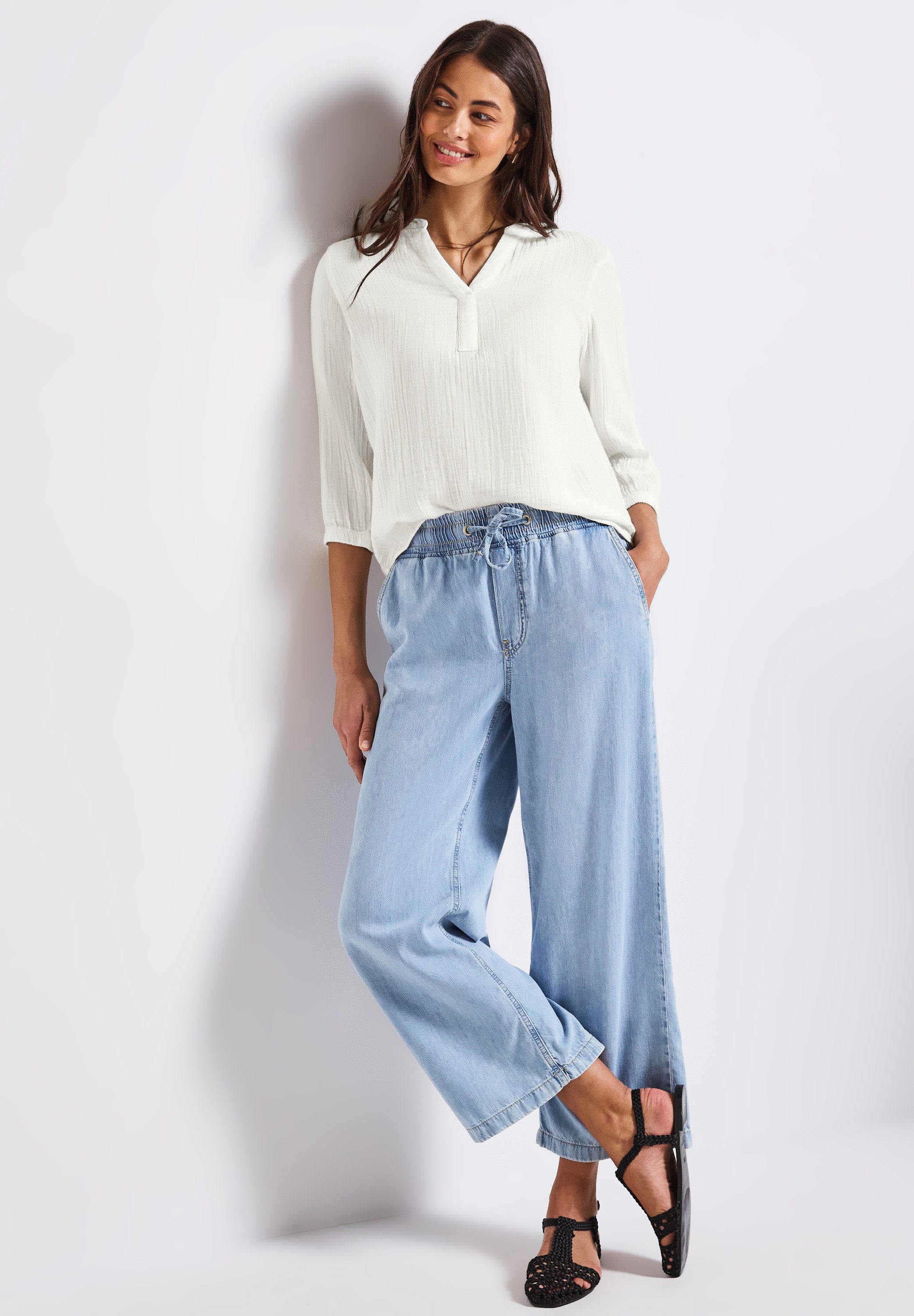 STREET ONE Overhemdblouse 3/4-mouw in mousseline-look