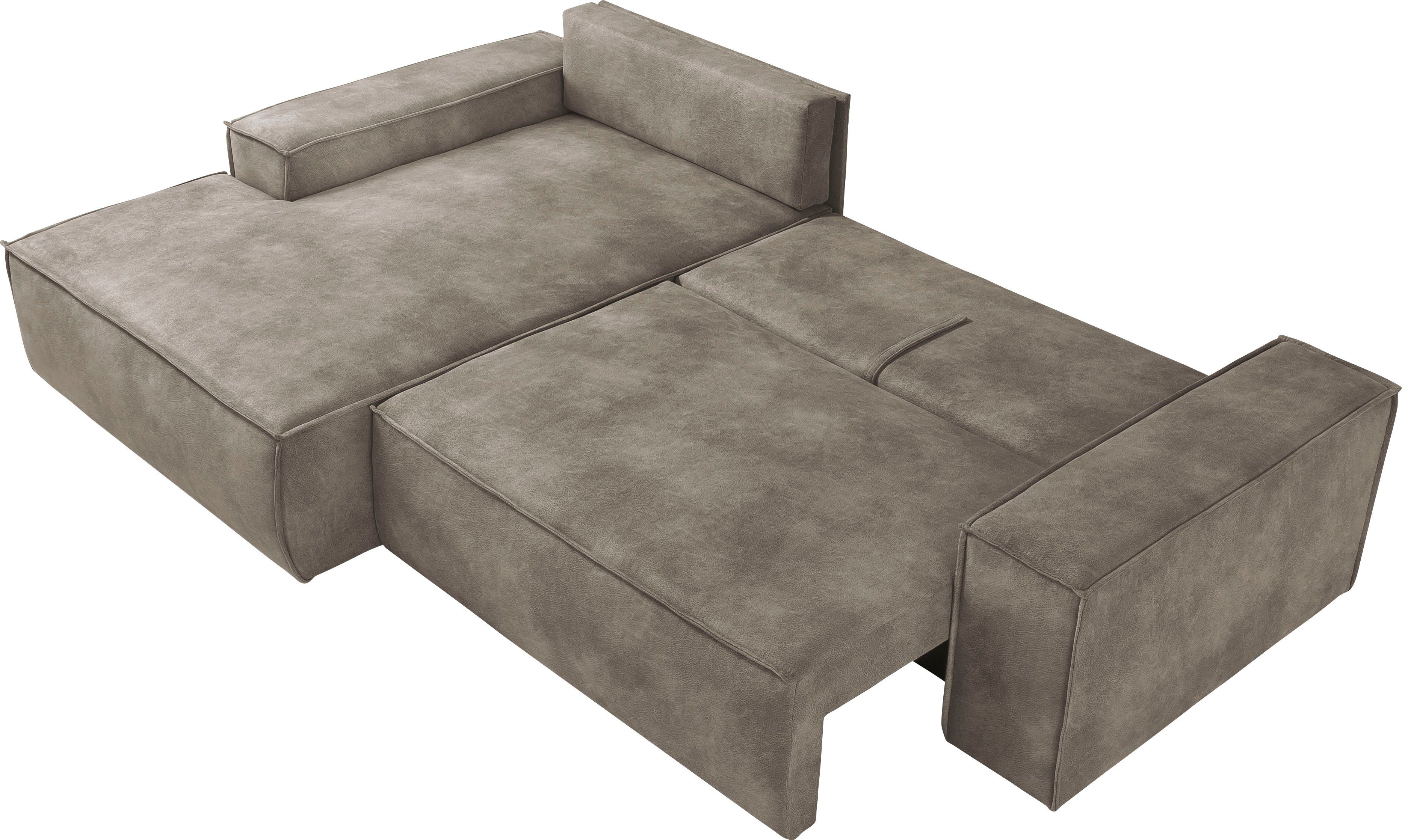 Home affaire Hoekbank SHERWOOD bedbank 267 cm, L-model, Slaapfunctie met bedlade (210x136 cm), cord, vintage, fluweel