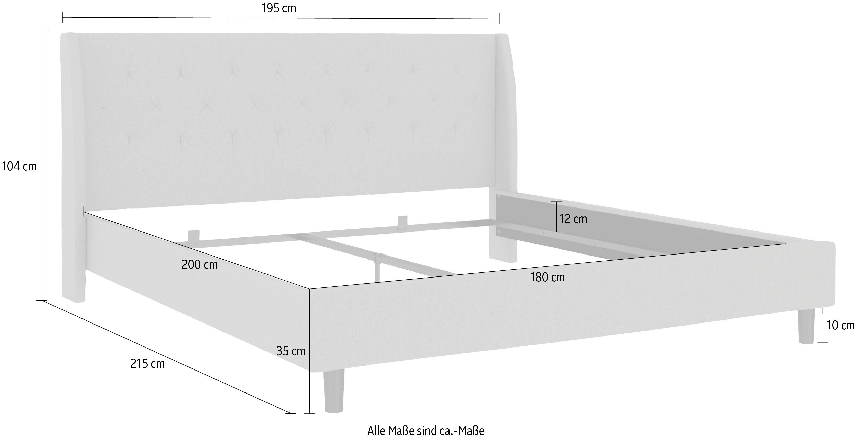 Home affaire Gestoffeerd bed Kempton met ruitencapitonnage, zacht verdikt, ligoppervlak 140x200 of 180x200 cm (1-delig)