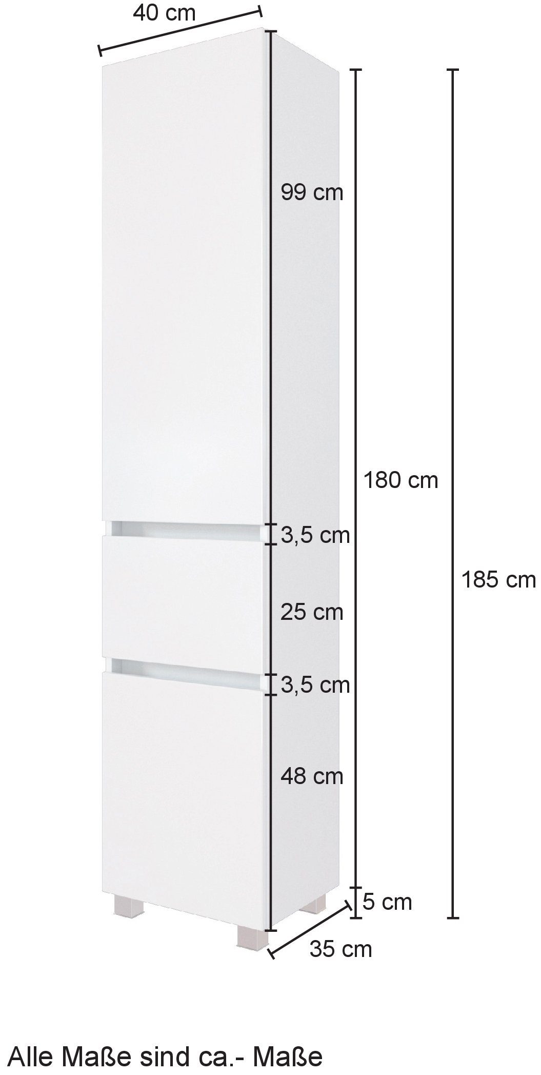 welltime Smalle kast Kaunas 40 cm breed, met laden, met soft-close functie