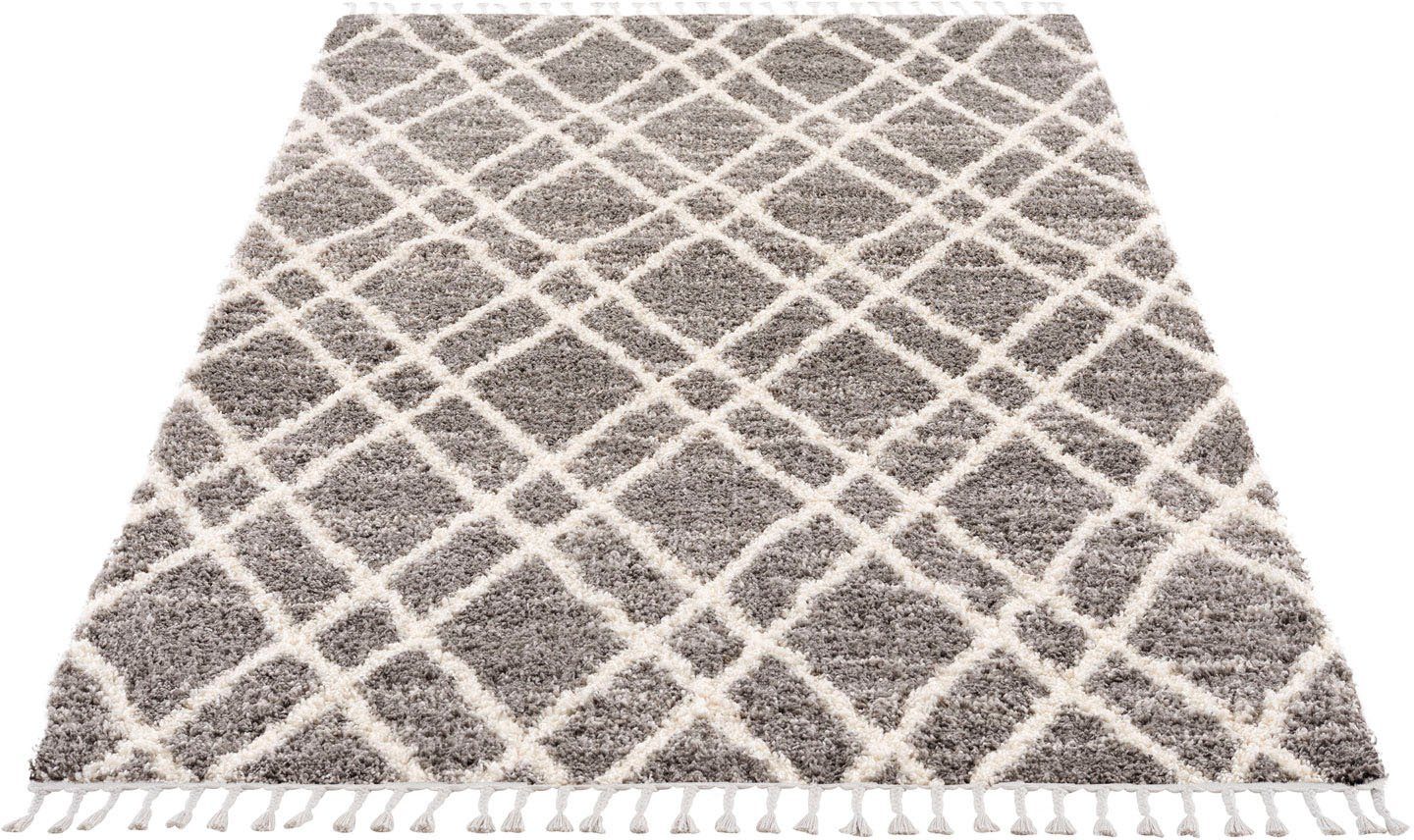 Carpet City Hoogpolig vloerkleed Pulpy 540 bijzonder zacht, met franje, ruiten-look
