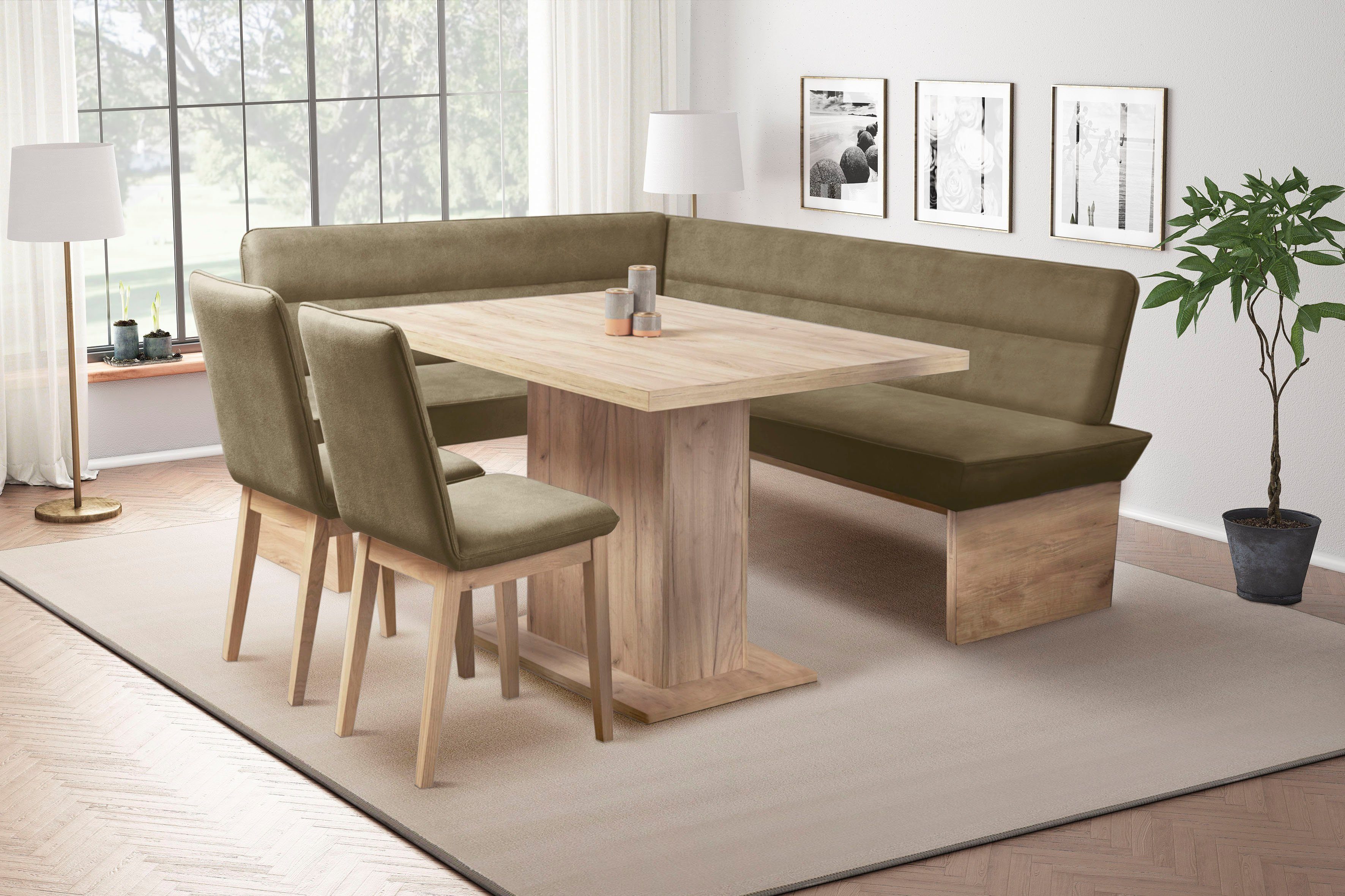 Home affaire Eethoek Beluna + Cross Eetkamer zitgroep stoelen tafel en bank comfortabel gepolsterd (set, 4-delig)