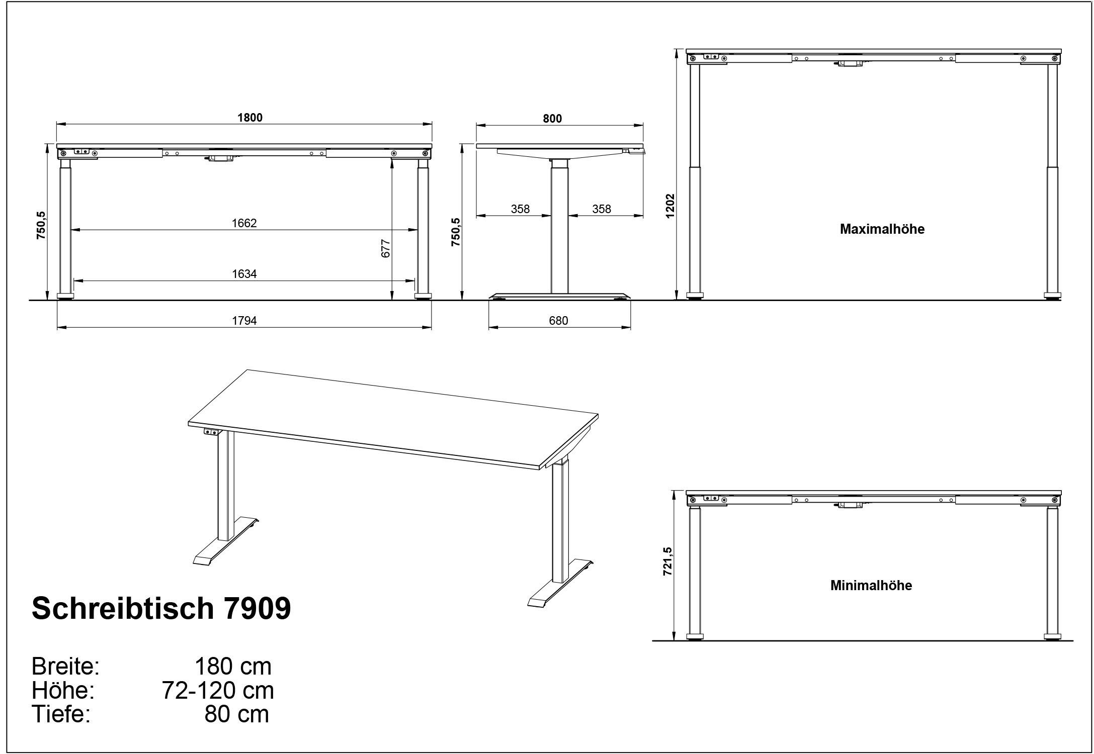 GERMANIA Kantoormeubelset Milaan incl. bureau, kastje op wieltjes, roomdivider en dressoir (4-delig)