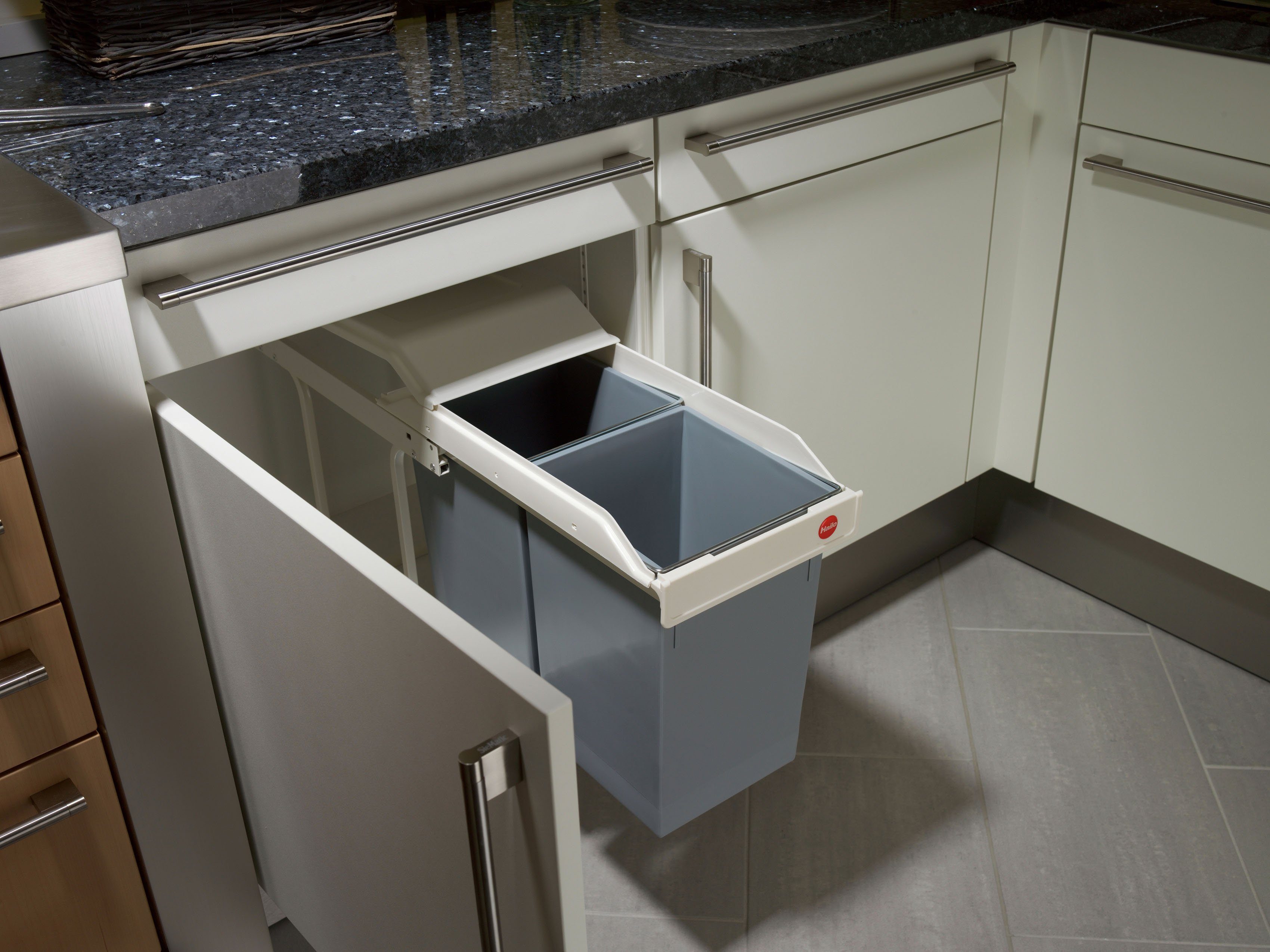 Hailo Inbouwprullenbak Multi-box duo L 28 liter, grijs, kunststof binnenemmer, made in germany