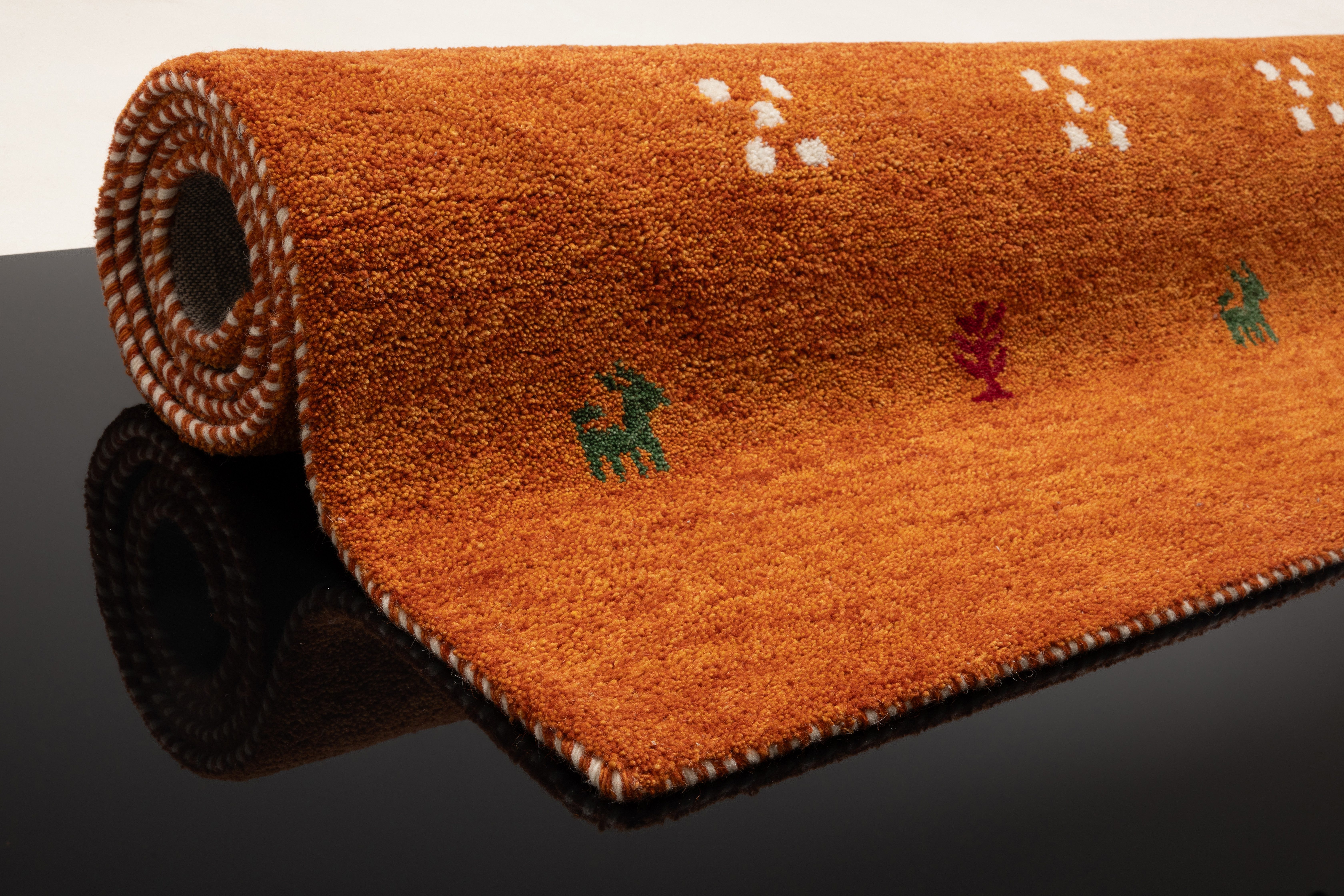 THEKO Wollen kleed Gabbeh motief, handgeweven tapijt, dierenmotief, 100% wol, handgeweven