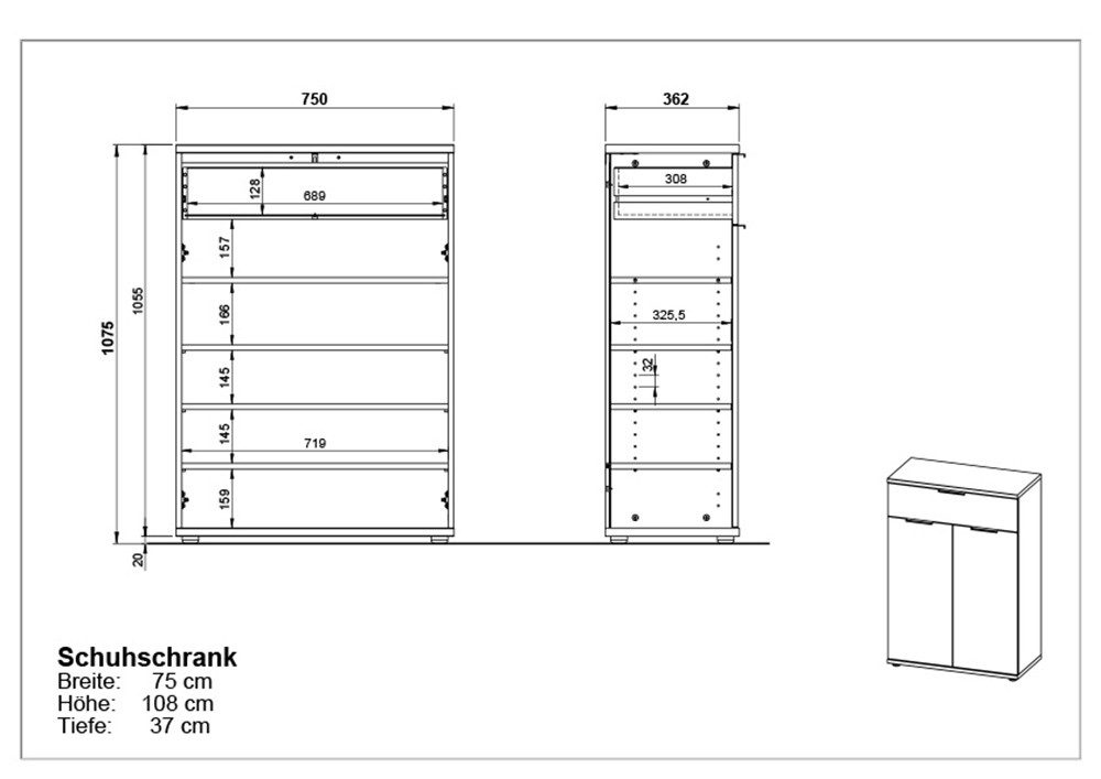 GERMANIA Halmeubelset Stanton Garderobe-set bestaande uit 1 schoenenkast, 1 spiegel en 1 paneel (3-delig)