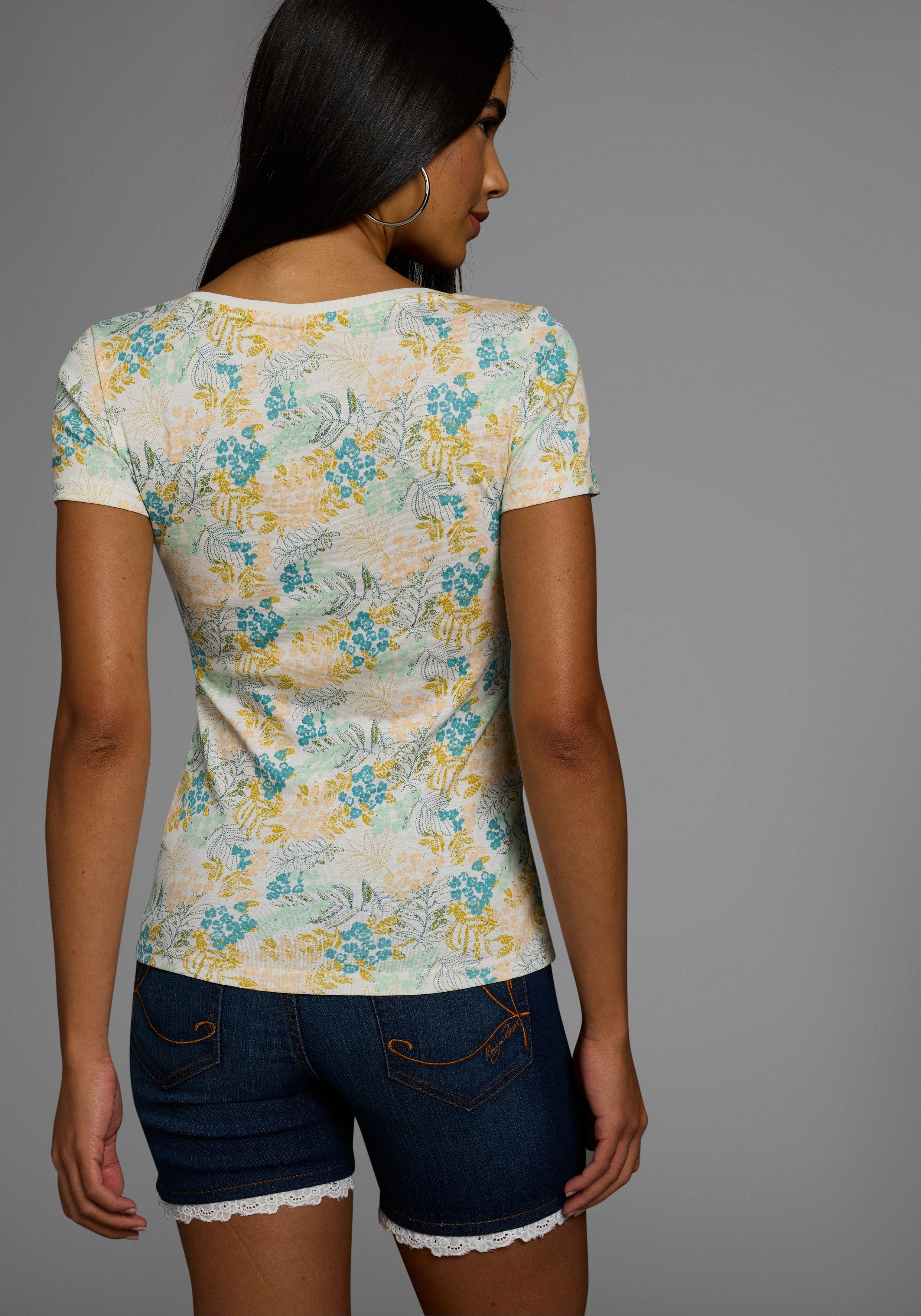 KangaROOS Shirt met korte mouwen met gebloemde print all-over