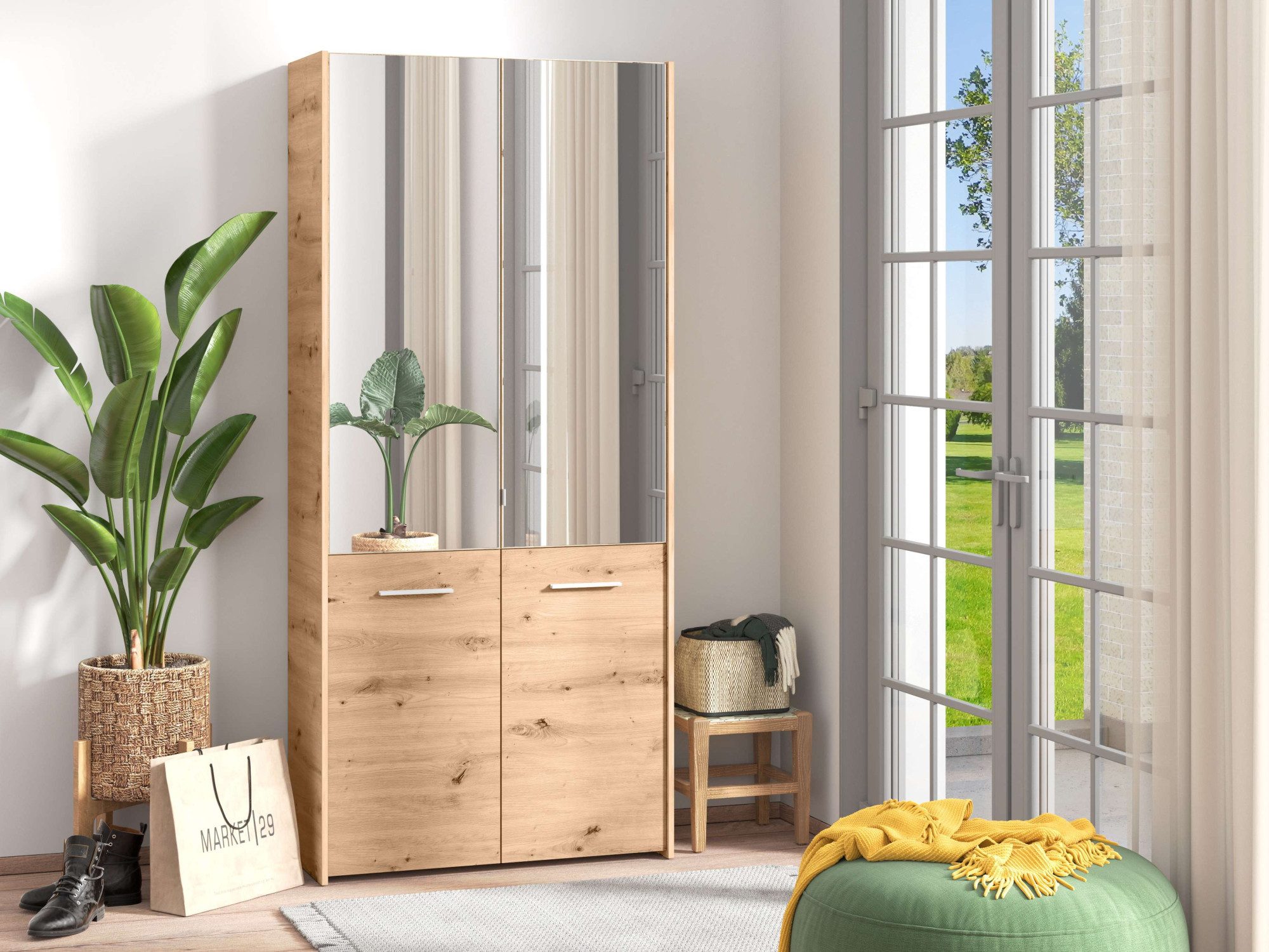 INOSIGN Schoenenkast Menorca schoenenkast, opslagkast, schoenenrek, breedte 90 cm met vier deuren, in moderne en elegante kleuren, met twee spiegels