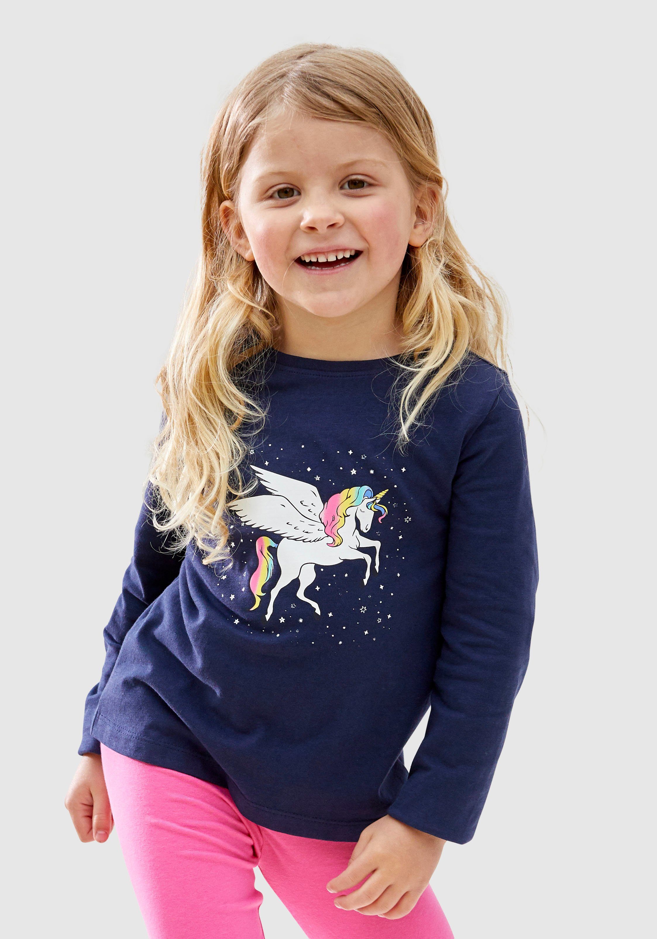 KIDSWORLD Shirt met lange mouwen Met leuke eenhoornprint lange mouwen, heuplange pasvorm, stijlvolle print