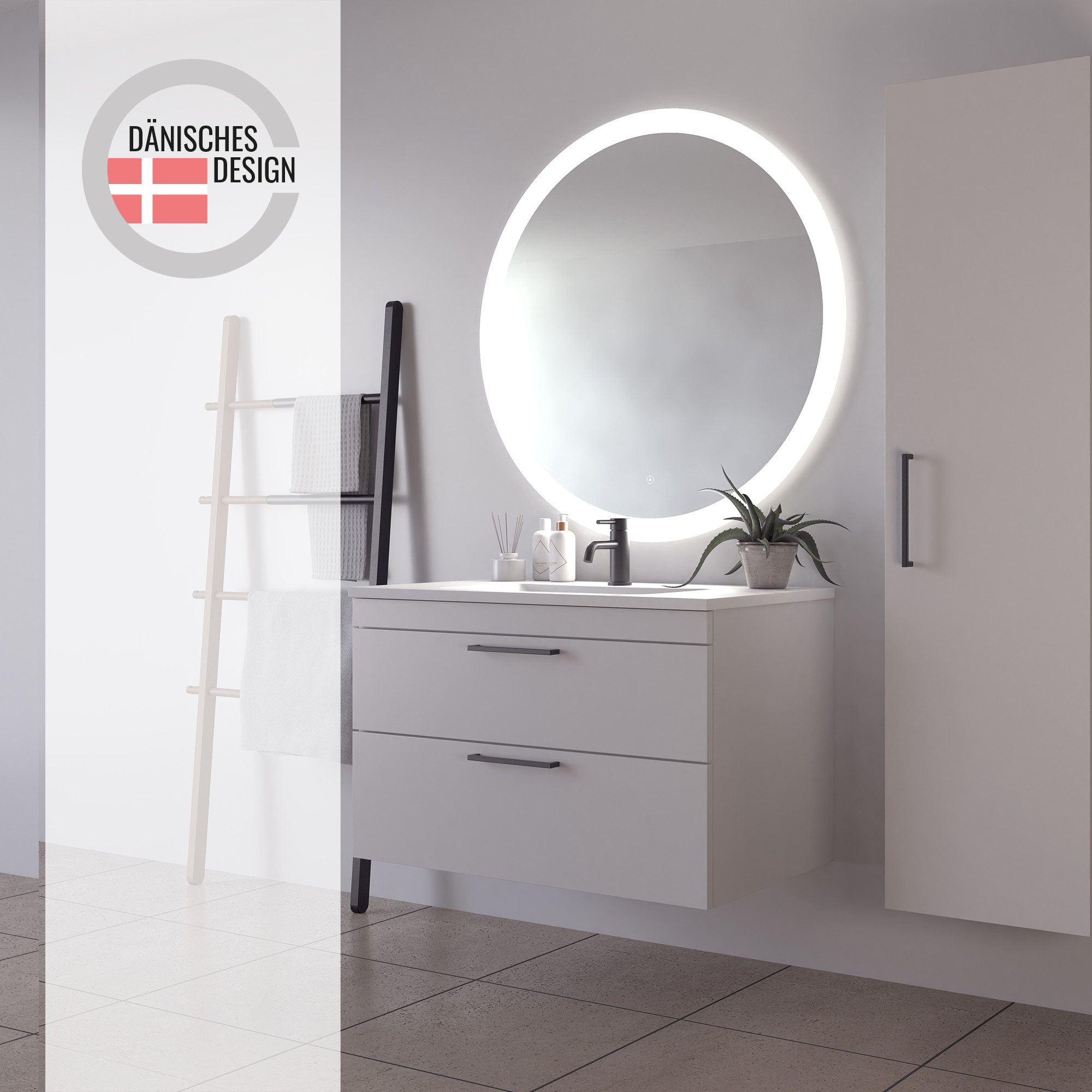Loevschall Badspiegel Vega rond, badkamerspiegel met LED-verlichting, lichtspiegel Touchpanel voor Lichtbediening, Dimbare Spiegel, Deens Ontwerp (1 stuk)